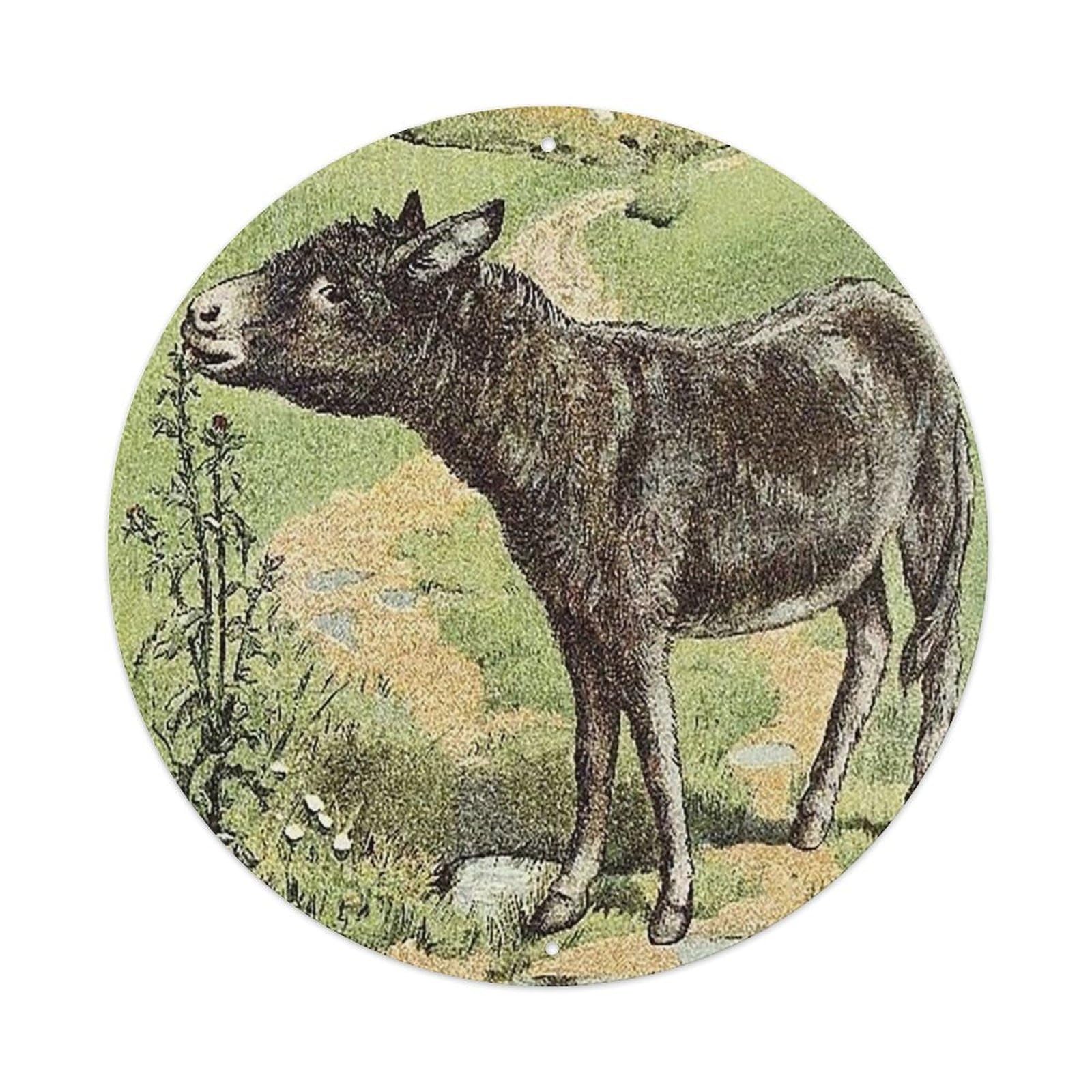 Animal Artwork Grazing Donkey Vintage Metal Tin Sign Plaque Wall Decor for Cafe, Club Bar, Office, Garden Metal Poster 8x8Inch