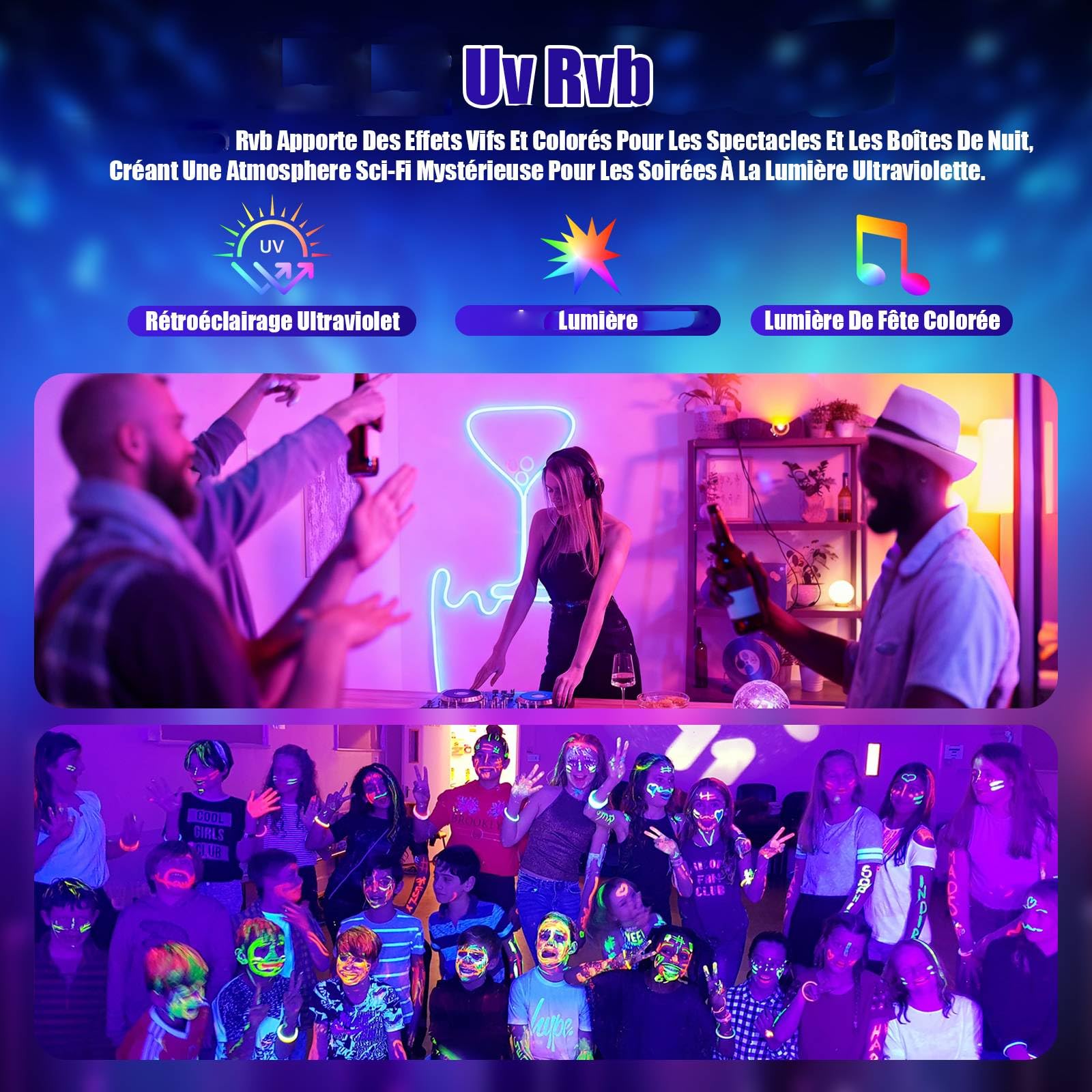 4 en 1 Jeux de Lumiere pour Soiree avec Boule Disco, LED RGB Jeu de Lumiere Soiree DJ, Commande Vocale lumiere pour Fêtes Familiales, Boîtes De Nuit, Halloween, Noël