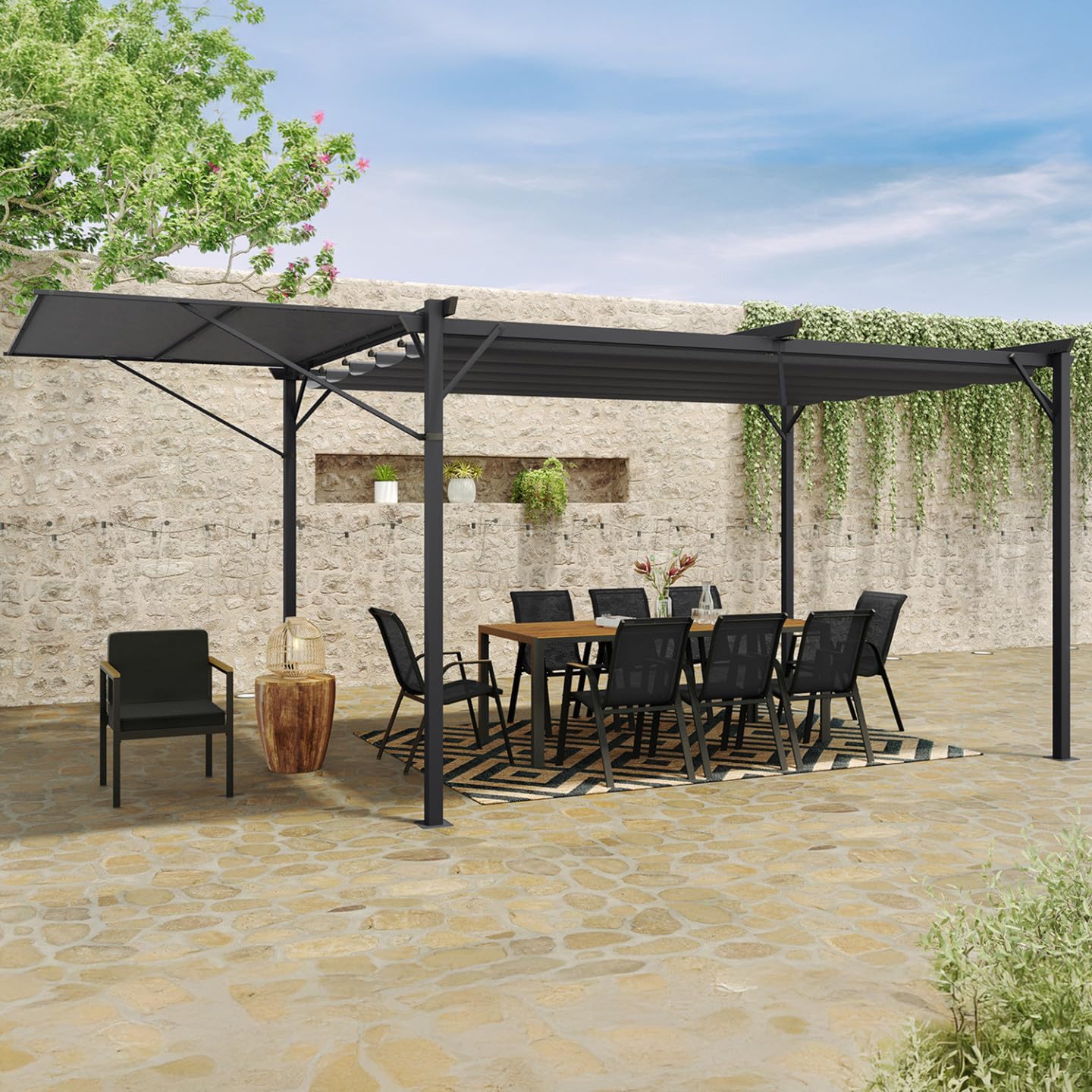 IDMarket - Pergola édition Originale auvent réglable et Toit rétractable 3x4M Gris Anthracite