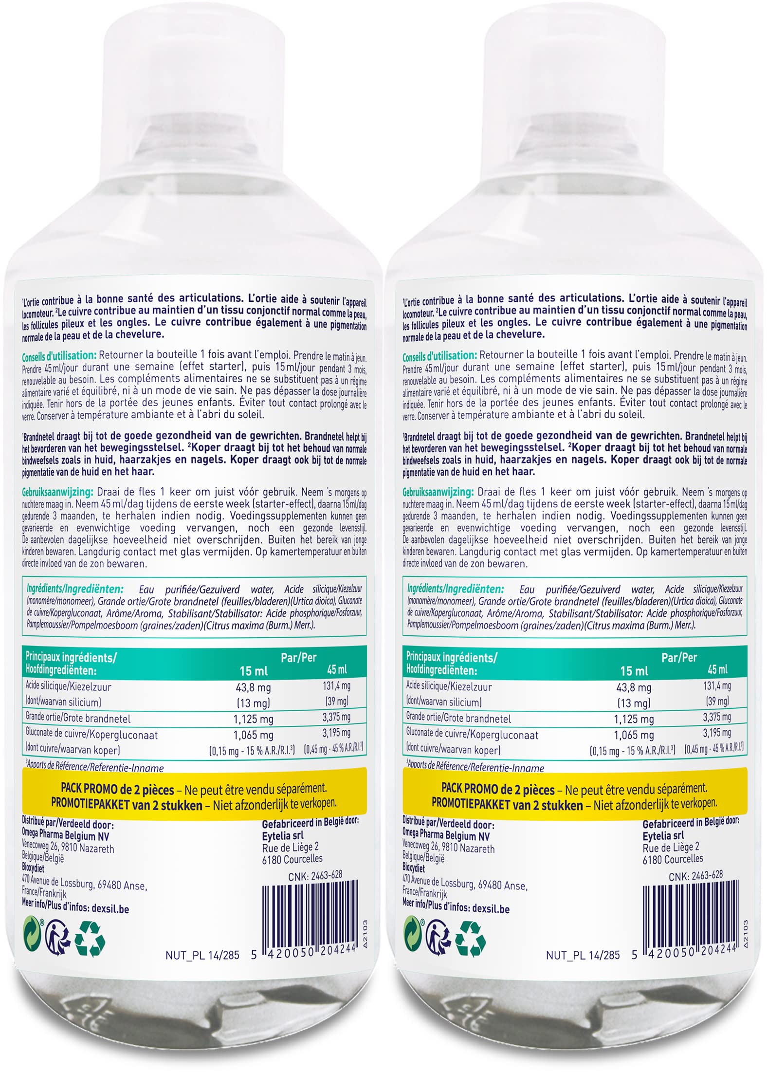 Dexsil Original - Complément Alimentaire pour Cheveux, Peau et Ongles - Conçu à Base d'Ortie, Cuivre et Silicium - Lot de 2