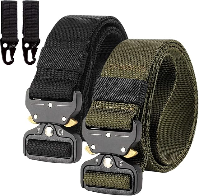 (2 Pack) Mens Tactical Belt Canvas Military Belt Nylon Heavy Duty Waist Belts for men with Quick Release Buckle 125 CM * 3.8 CM