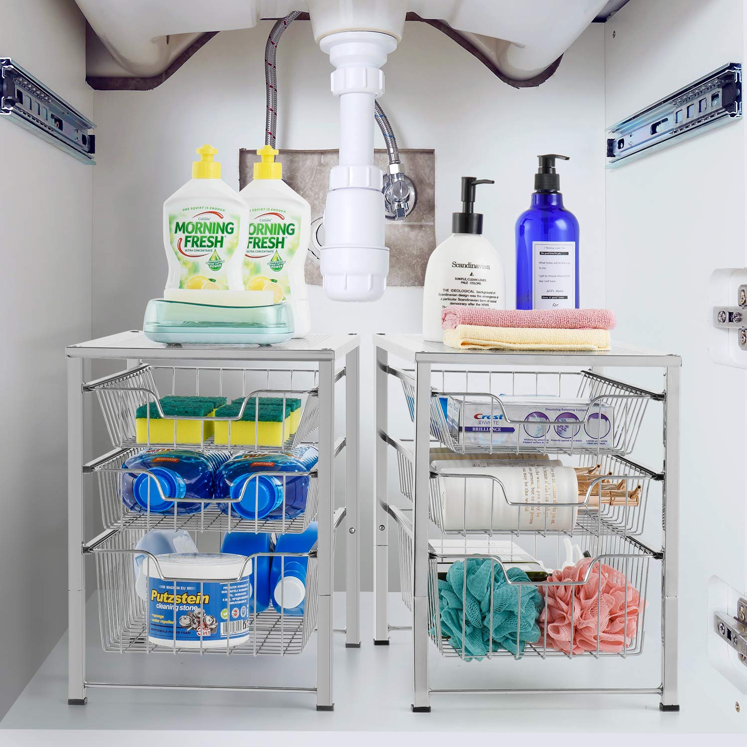 Auledio Stackable Mesh Basket Organizer with 3 Tier Wire Grid