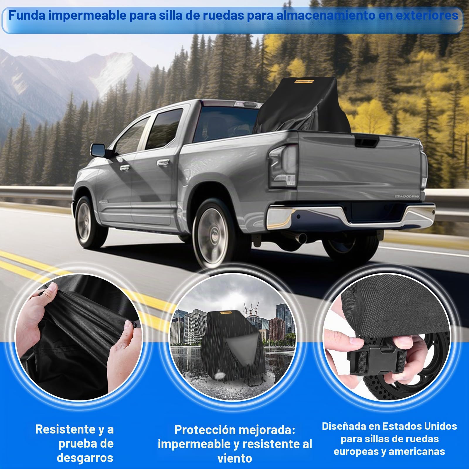Funda resistente para silla de ruedas 420D con ventilación de aire, tira impermeable, mango reflectante, funda para sillas de ruedas manuales y eléctricas, scooters de movilidad