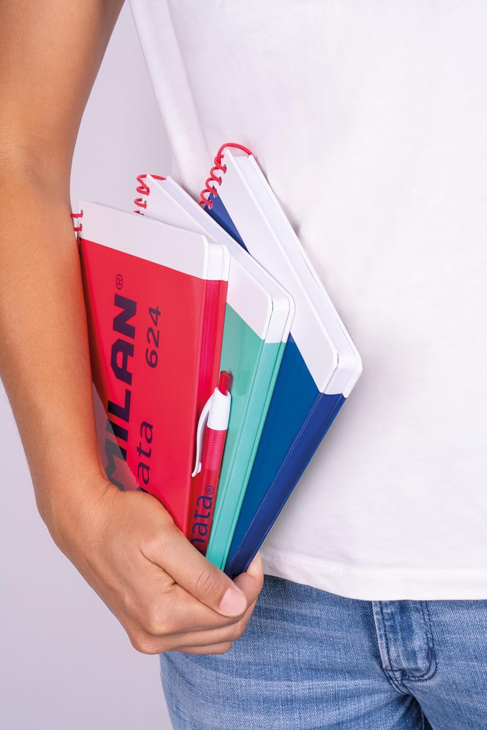 MILAN® Nata® 624 Since 1918 A5 Spiral Notebook with Hardcover Squared Paper, 80 Sheets of 95 g/m², Pink