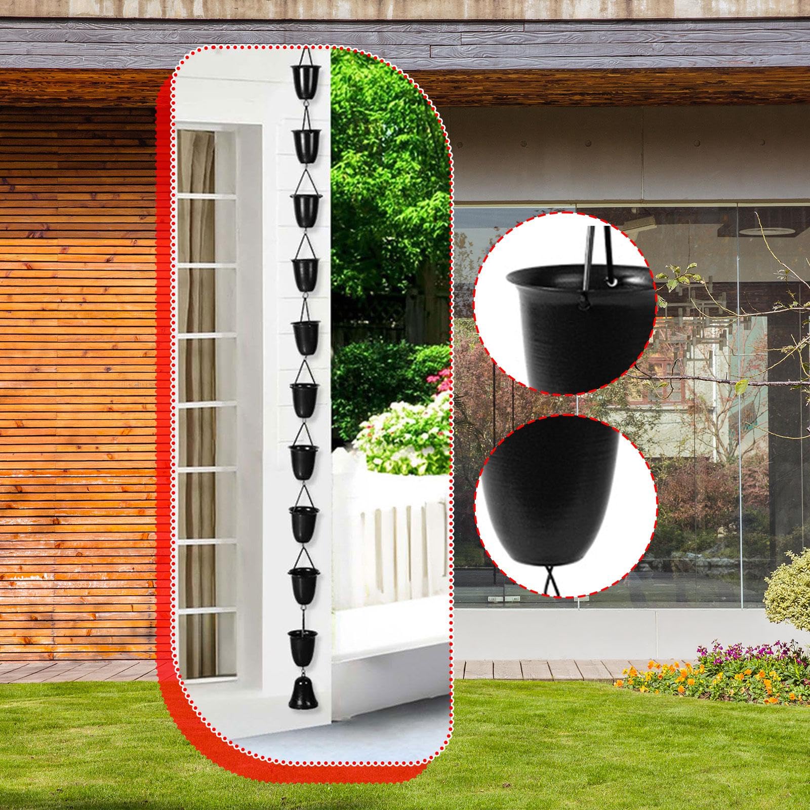 Baoblaze Rain Chain for Gutter Rain Catcher System for Divert Water Home Awnings Yard Metal Rainwater Diverter Replacement Downspout