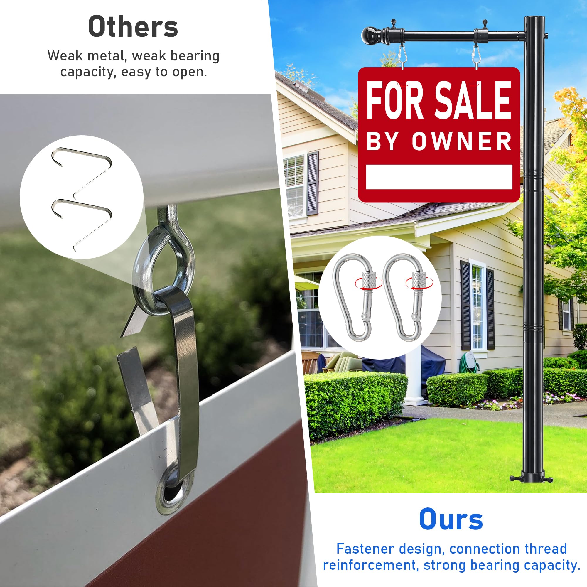 Real Estate Schild Pfosten, 254 cm Pfosten mit 88,9 cm Arm für Verkaufsschilder, Schwarz