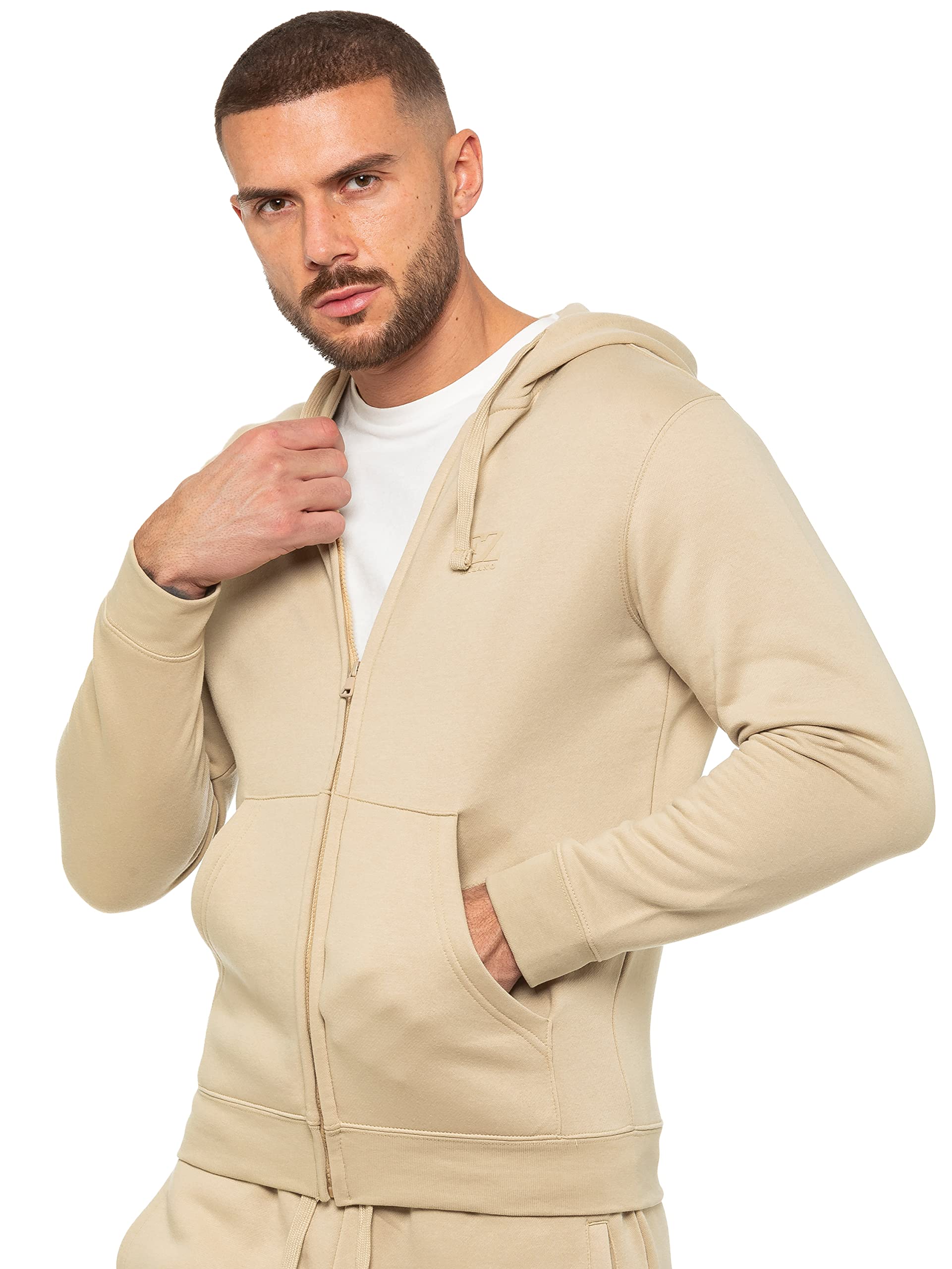 Ze Enzo (M, Stone) Enzo Mens Zip Hoodie Grey