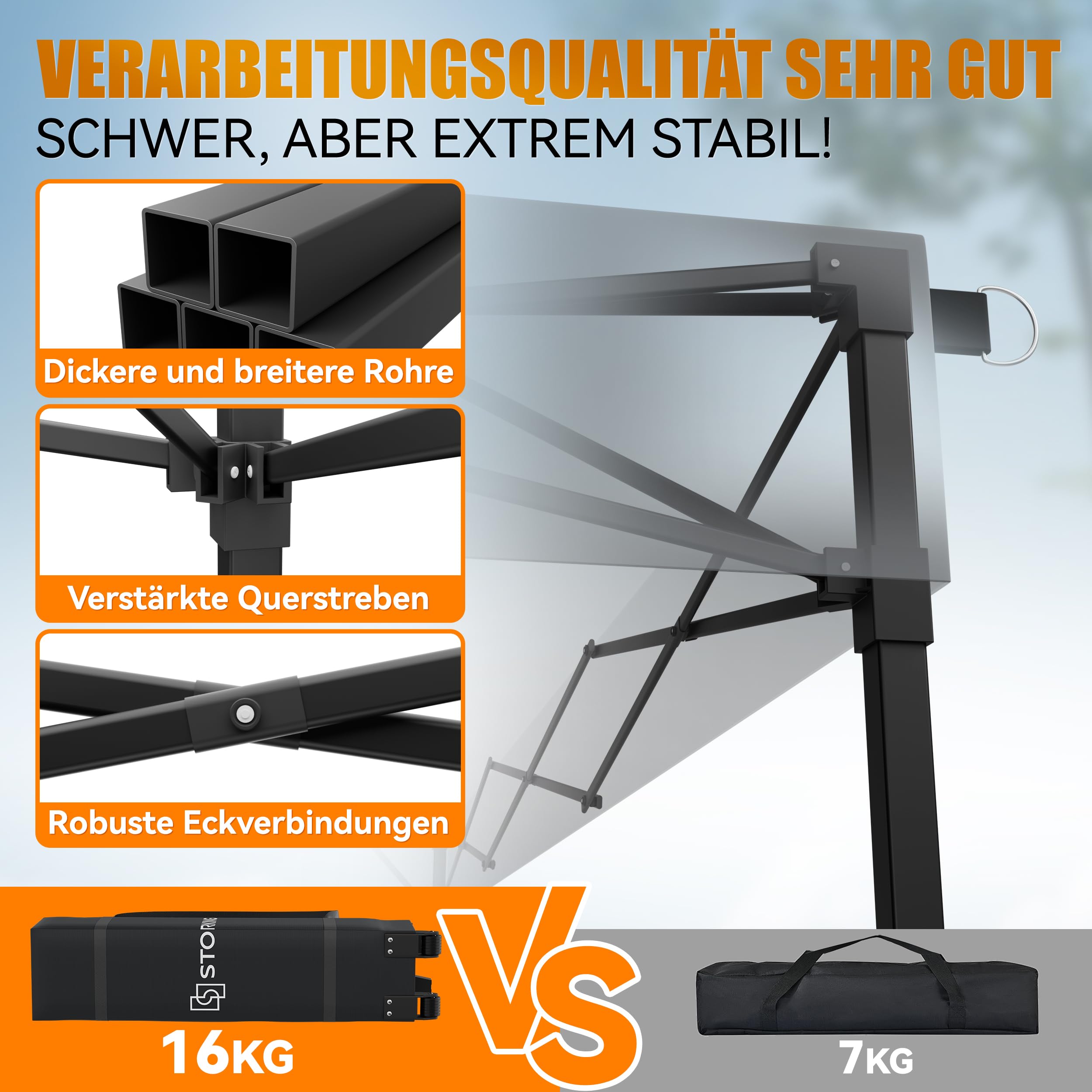Pop Up Pavillon 3x3 Wasserdicht Stabil, 3 x 3 m Pavillon Mit Seitenwänden, Faltpavillon Partyzelt Faltbar für Camping Party, Höhe,Garten,Verstellbar 230-250cm (Grau, Mit Seitenwände)