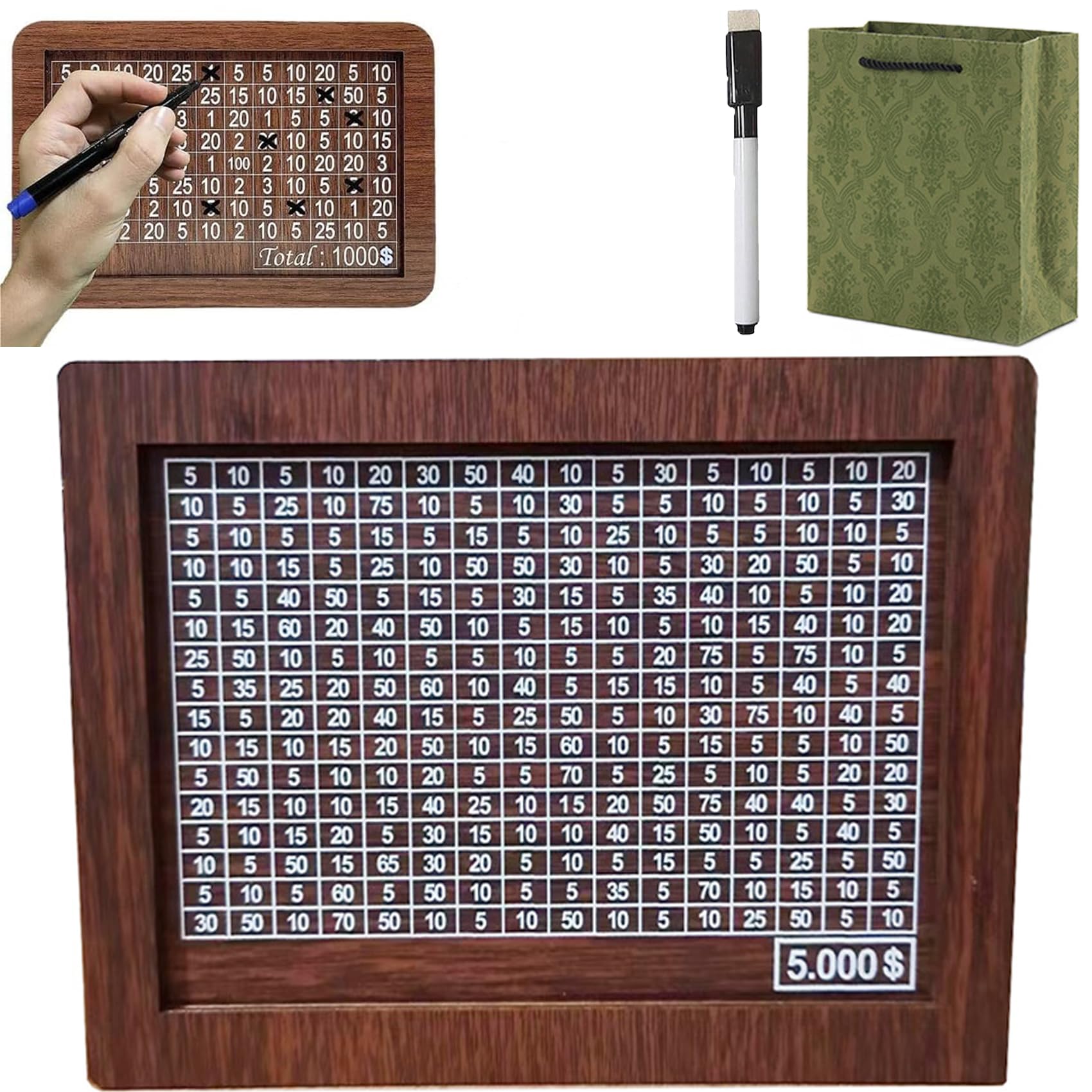 EZGHAR Cash Vault Wooden Savings Box, Wooden Cash Saver Money Box, Piggy Bank for Adults, Money Box with Counter, Wooden Money Box with Money Target