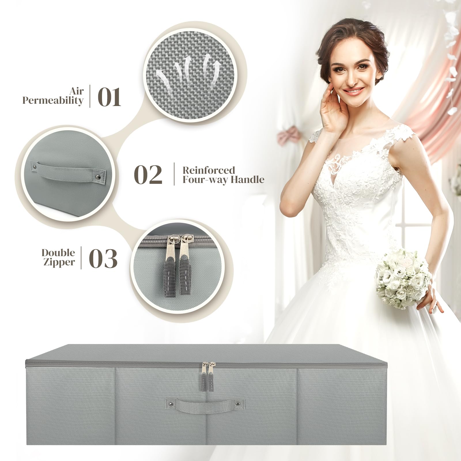 Scatola portaoggetti per abiti da sposa, scatola per conservare abiti da sposa, con 50 fogli di carta velina priva di acidi e 1 paio di guanti in microfibra, scatola portaoggetti per abiti da sposa,