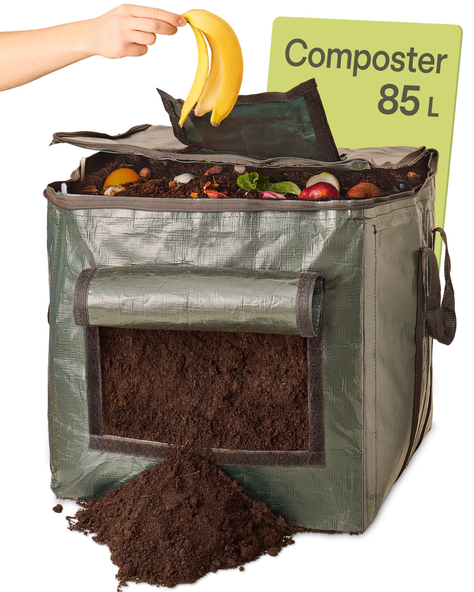 Praknu Outdoor Small Composter for Garden 85L - Space Saving Compost Bin - Weatherproof - With Ventilation Lid - Thermocomposter for Quick Composting of Kitchen & Garden Waste
