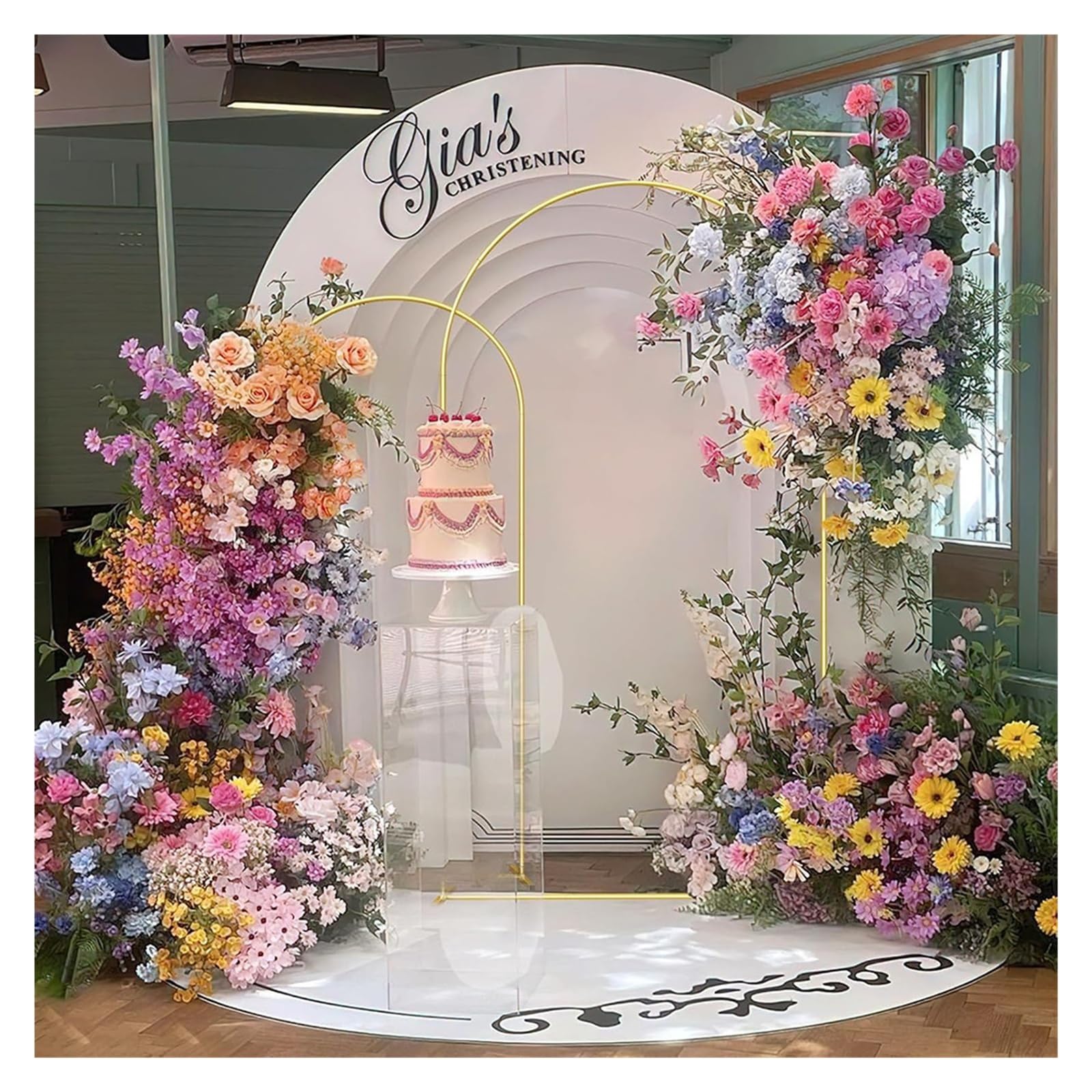 Soporte para cartel de bienvenida de boda Fiesta de fondo globo metal con soporte arco boda dorado(65x150cm 4.92FT)
