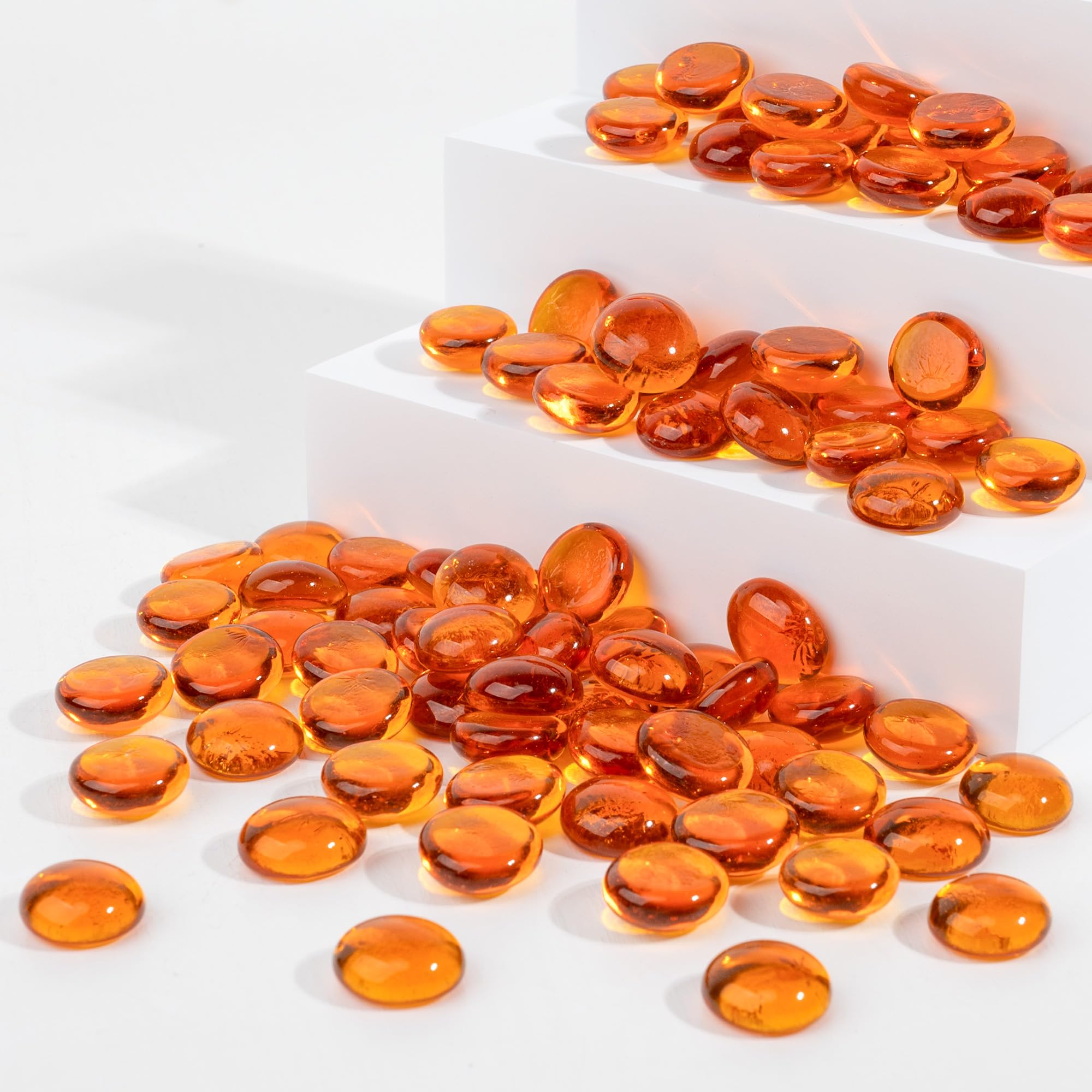 1LB Flat Glass Marbles Stones Flat Bottom Marble Beads 17-19mm Smooth Stone Pebbles for Home Decoration Fire Pit Landscaping Glass Gemstone for Fish Tanks Flower Pots DIY Crafts (Orange)