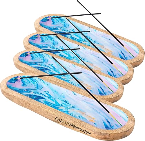 Casa Copenhagen Soporte de madera para incienso y colector de cenizas de incienso, paquete de 4, moderno soporte para varillas de incienso para
