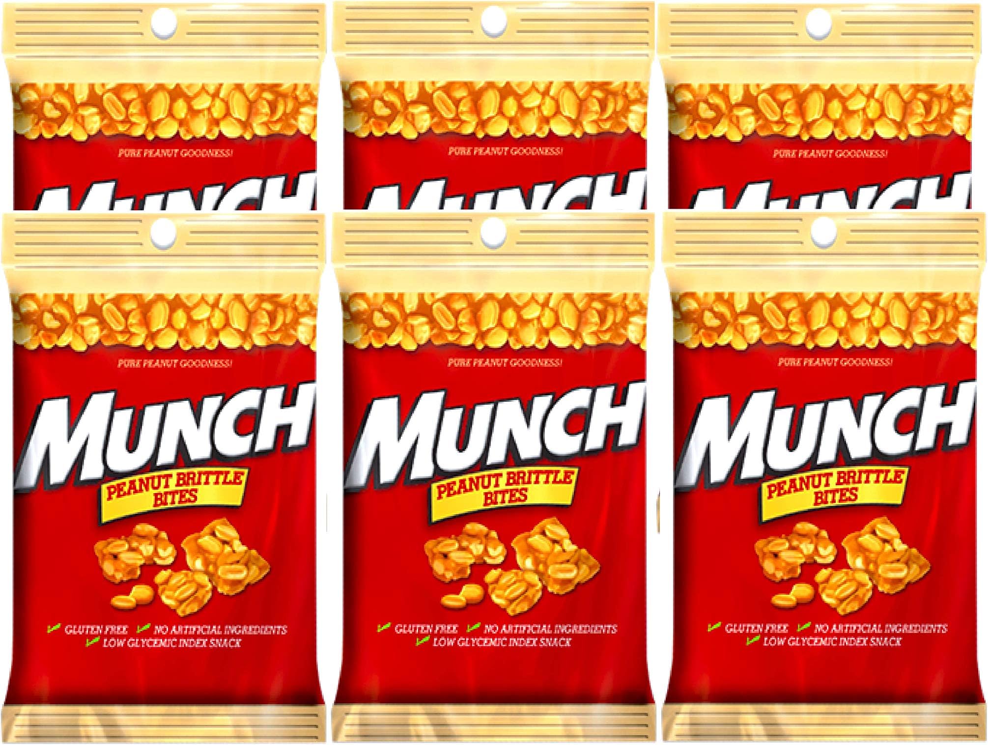 NEW Munch Pure Peanut Goodness Brittle Bites 4.0 Oz. On The Go Bag (6) Grocery