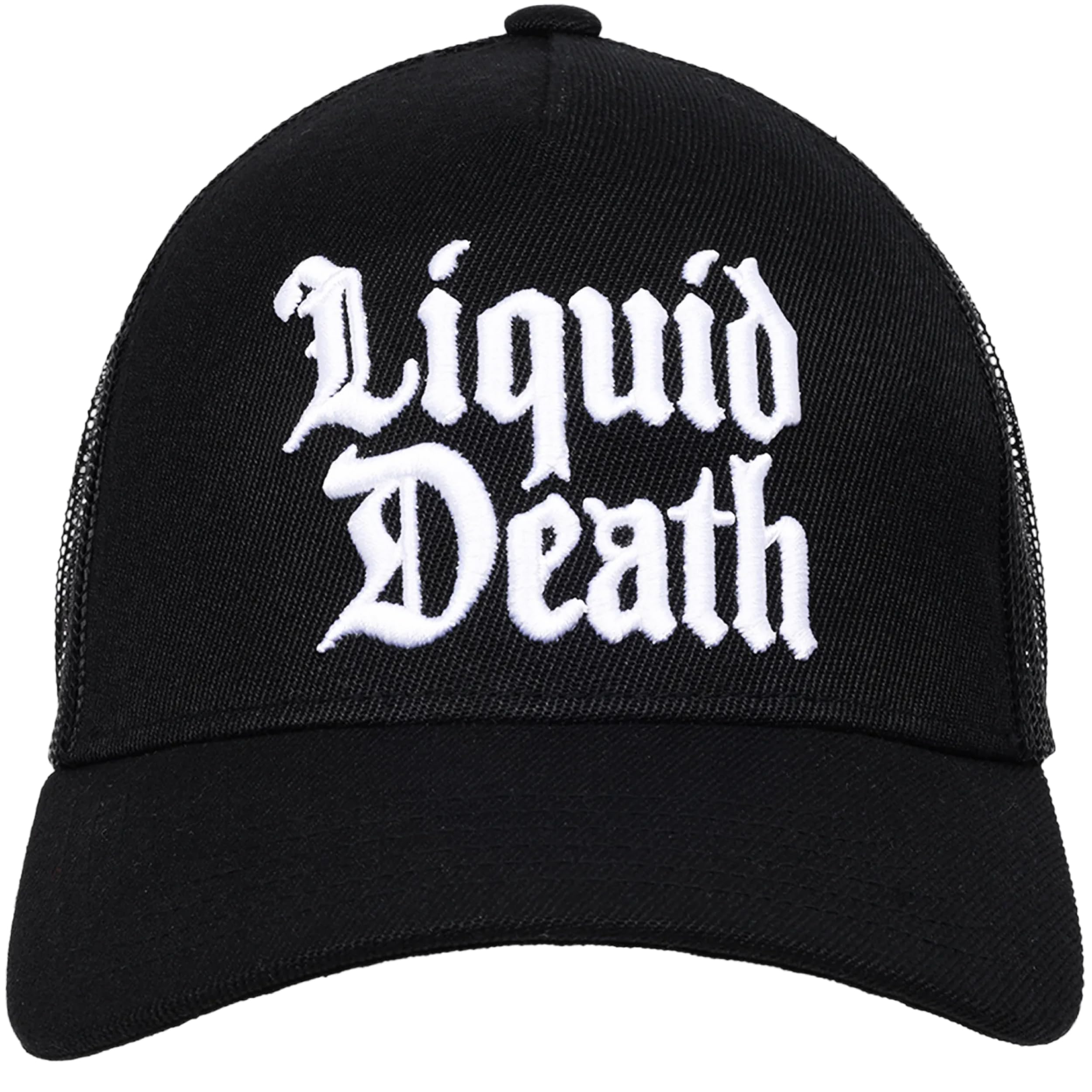 Concept One Liquid Death Trucker Hat with Snapback, Slight Curve Brim, Adjustable Mesh Back Baseball Cap, Embroidered Logo
