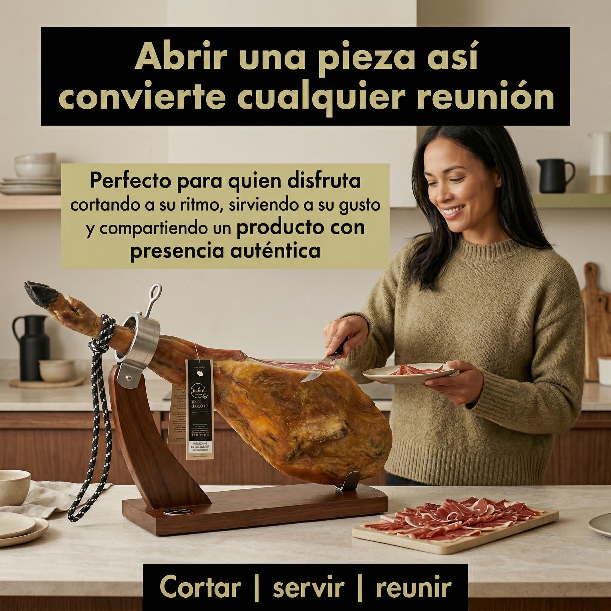 SABE A SABAS Jamon Iberico de Cebo 50% Raza Iberica Pieza Entera 8-9 kg Curacion Bodega Natural Mas de 30 Meses Sin Gluten Jugoso Gourmet Regalo Celebracion Aperitivo Navidad Tabla