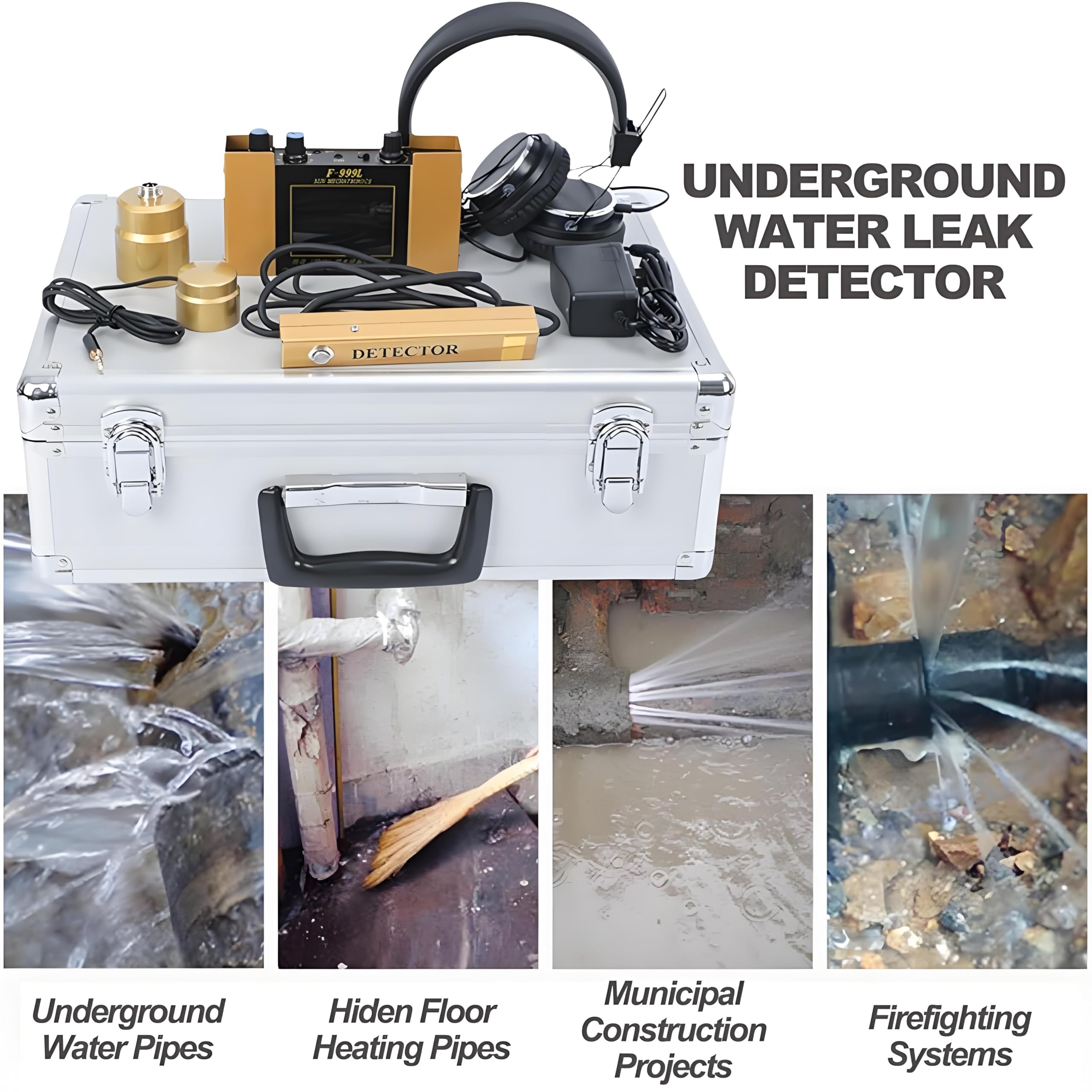 Detector de fugas de agua subterráneo, dispositivo digital profesional de detección de fugas con auriculares con cancelación de ruido, sensibilidad ajustable, sensor de tierra y sonda para