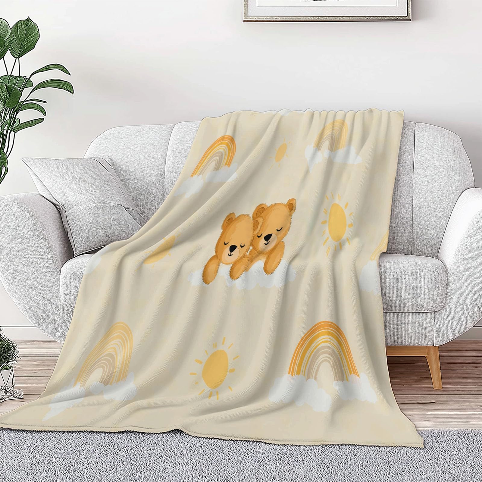 Genérico Manta de Franela de Forro Polar para Niños y Adultos 220 x 240 cm, Mantas para Sofa Estampado Cálido Oso Puente Colorido - Manta Crema Suave Cálida Transpirable Ligera