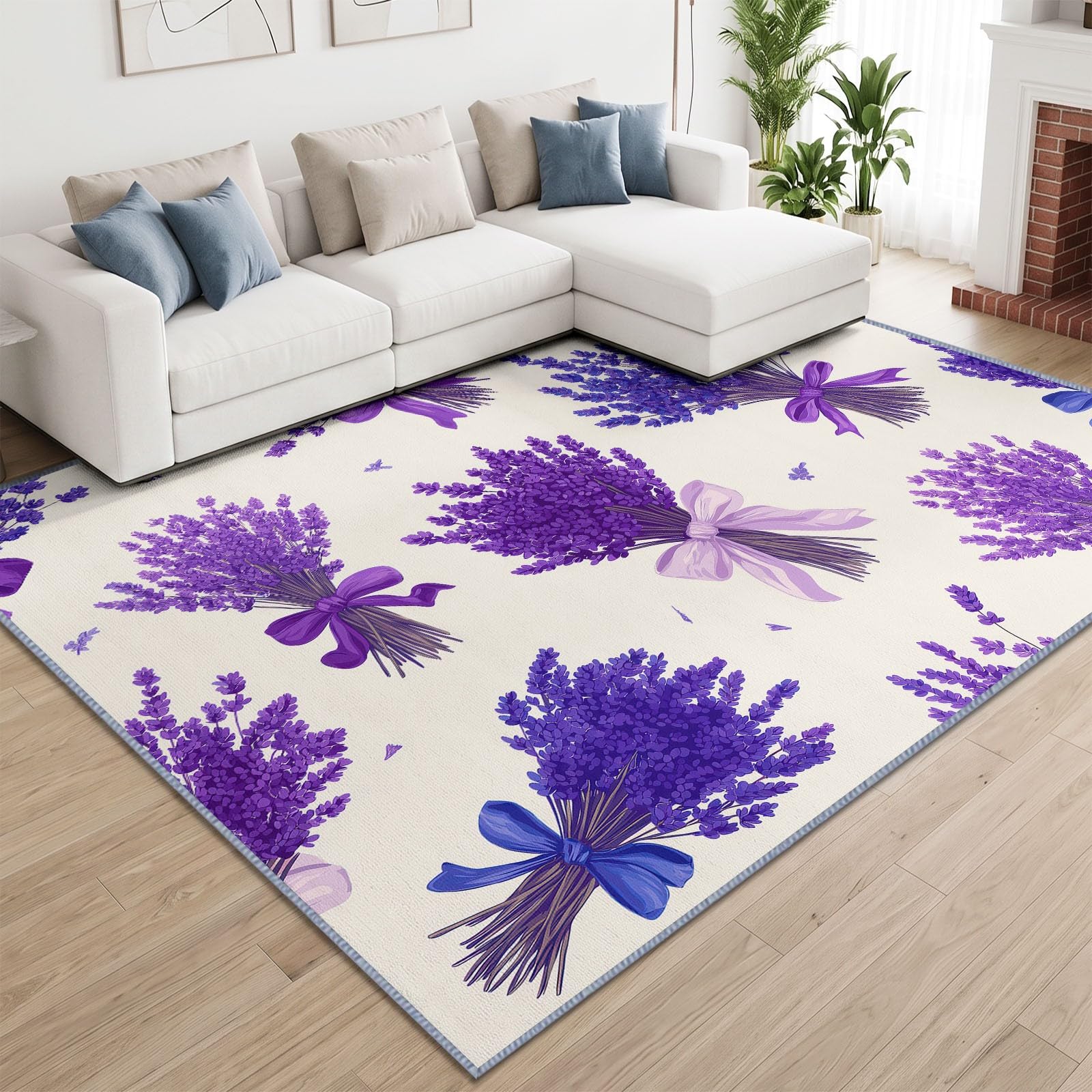 Dywany, rustykalny, botaniczny, do salonu, 160 x 230 cm, zmywalny, antypoślizgowy, miękki, z niskim runem, kwiatowy, lawendowy, dywan do sypialni, kuchni, jadalni, przedpokoju, przy łóżku