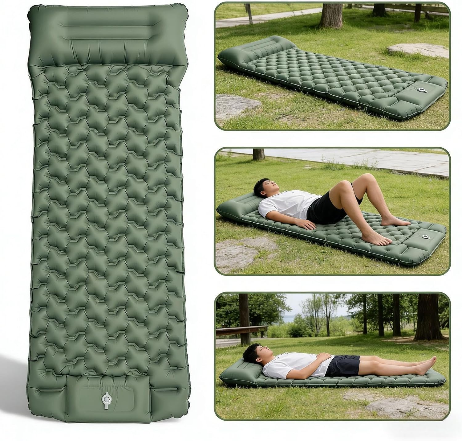 Inflatable Sleeping Pad,Compact Air Mat - Built-in Pump Inflatable Camping Mattress - for Kids Adults Guest Tent Floor Travel Outdoor Hiking