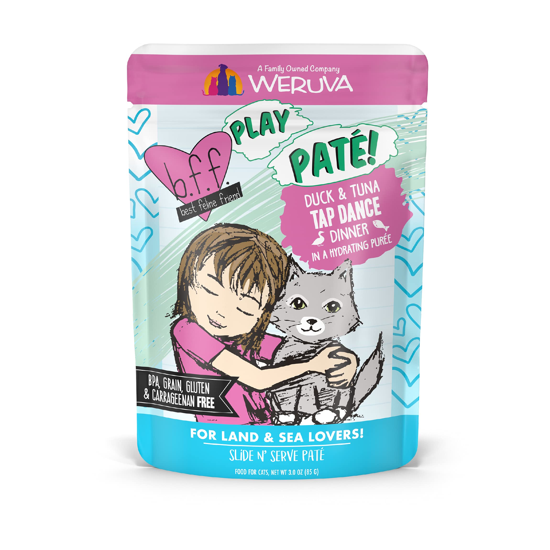 Weruva B.F.F. Play - Best Feline Friend Paté Lovers, Aw Yeah!, Duck & Tuna Tap Dance with Duck & Tuna, 3oz Pouch (Pack of 12)