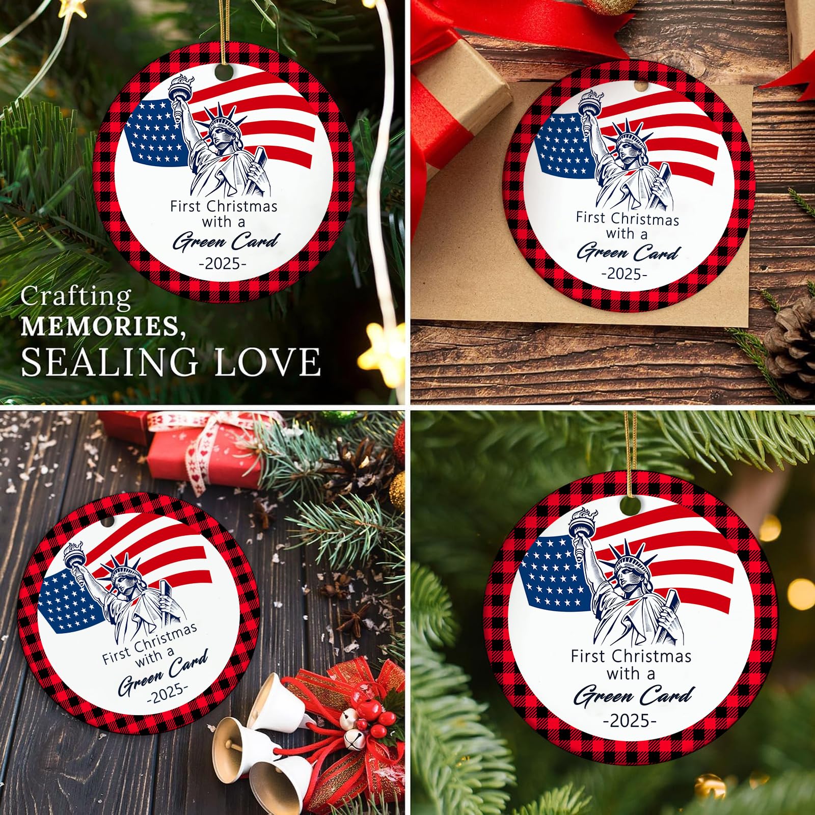 Christmas Ornaments 2025, First Christmas with a Green Card Hanging Ornaments American Citizenship Gifts New Us Citizen Ornament for Congratulations On Immigration, Immigrants Naturalization