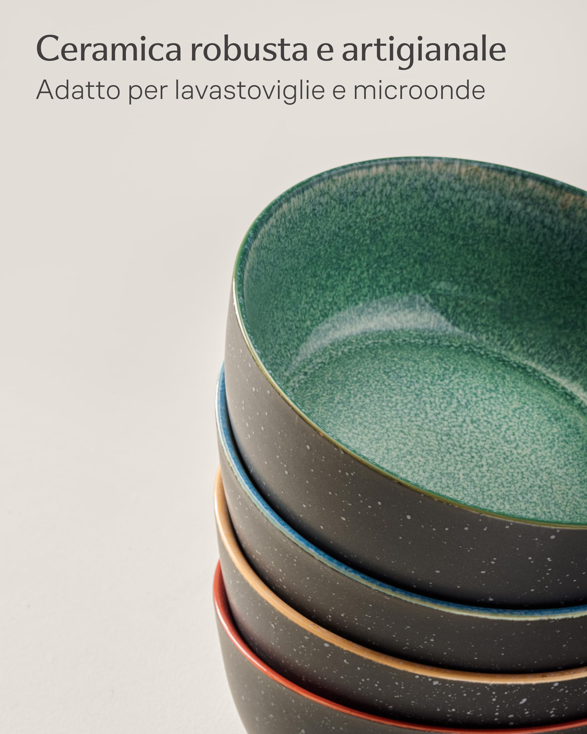 Cosumy Set di 4 Ciotole da Muesli in Ceramica 800ml – Artigianali con Smalto Reattivo – Gioco di Colori Vivaci, Adatti al Microonde & Lavabili in Lavastoviglie – Set da 4 da Muesli