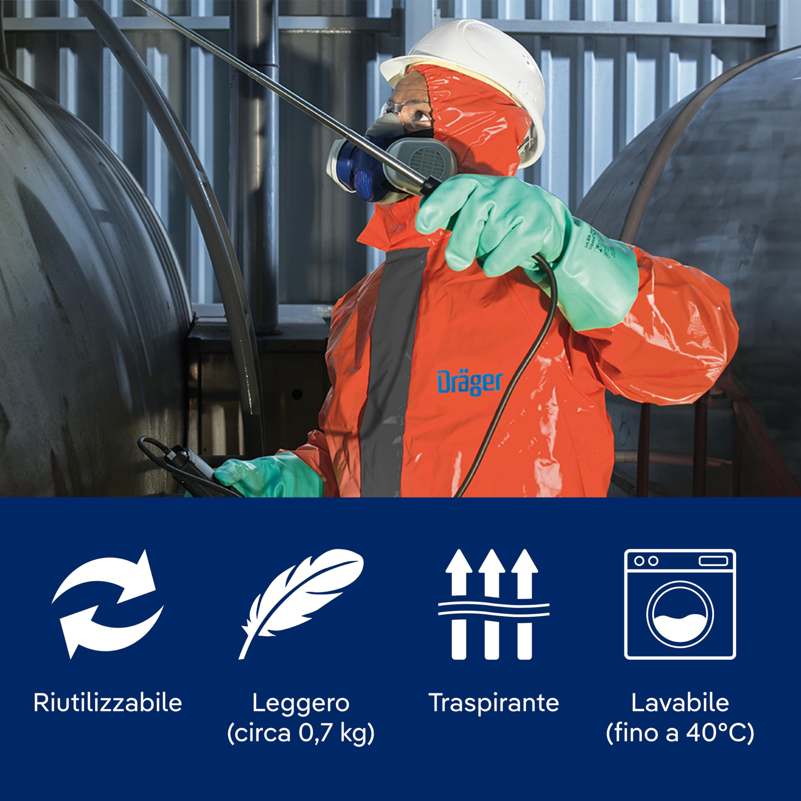 Dräger Tuta protettiva SPC 2400 Flexothane | Tuta di sicurezza con tessuto traspirante | Particolarmente leggera con circa 0,7 kg
