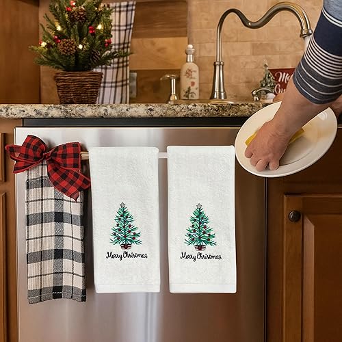 Miniatura 55 de Juego de 2 toallas de mano de baño de Navidad, color gris oscuro, 100% algodón, bordadas, diseño de copos de nieve, 16 x 25 pulgadas, toallas 24 Let