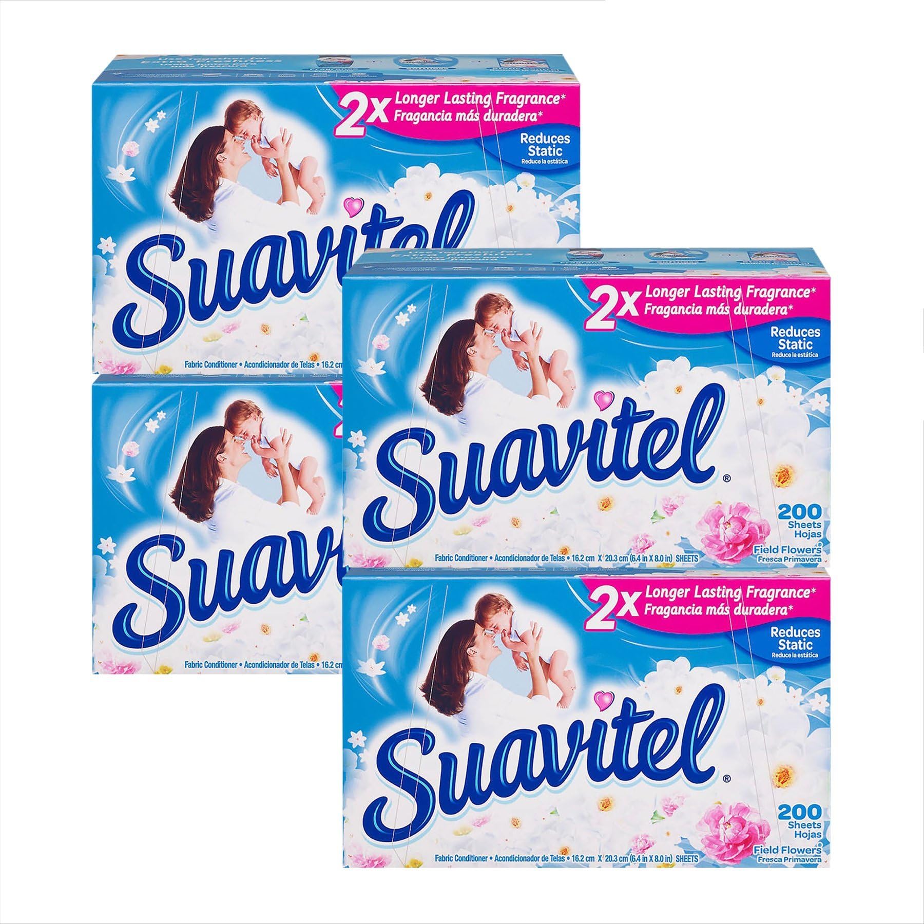 SuavitelFabric Softener Dryer Sheets, Field Flowers - 200 Sheets (4 Pack)