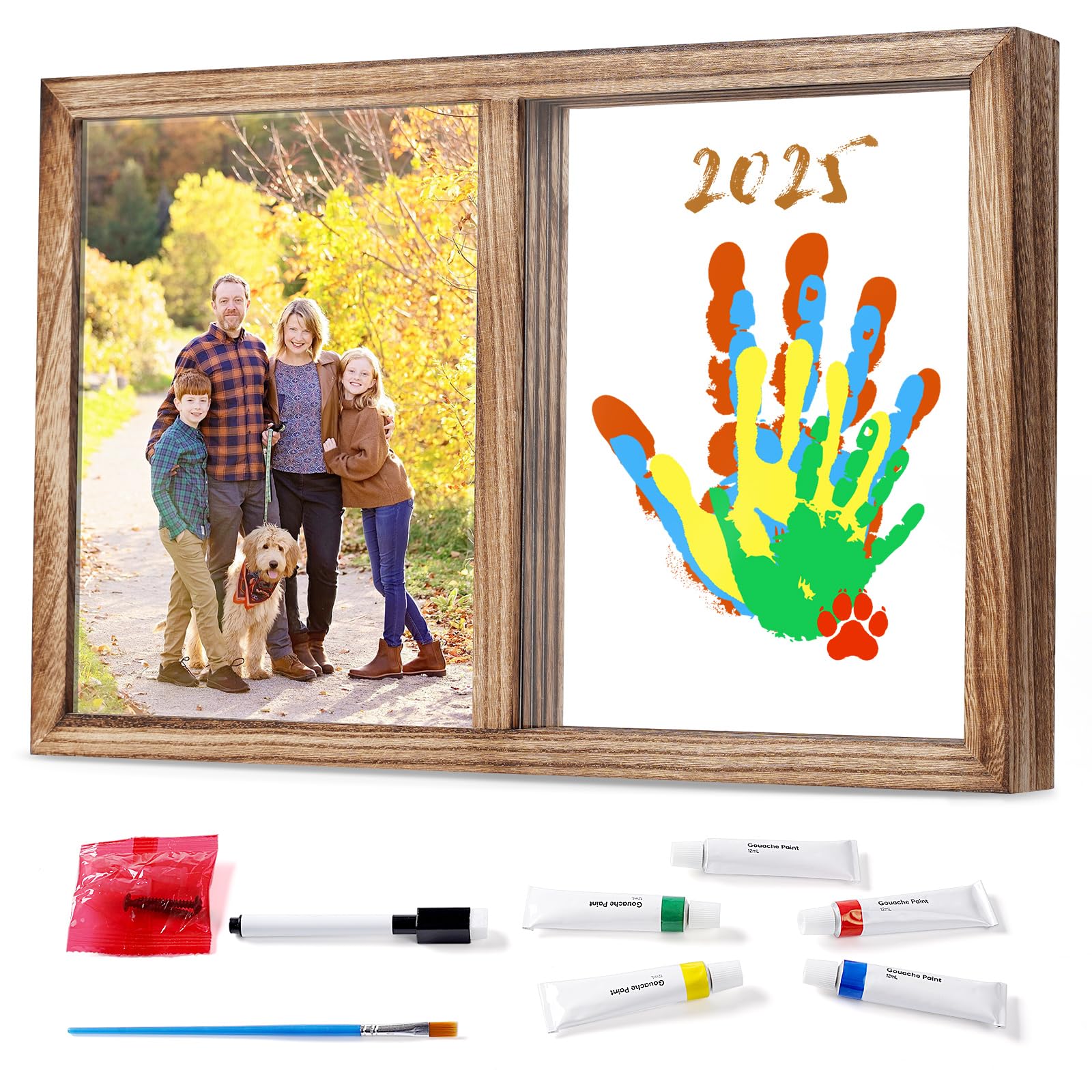 Lurgno Family Handprint Kit, DIY Baby Hand and Footprint Kit， Handmade Keepsake Wooden Frame, Family Gifts with 5 Non-Toxic Baby-Safe Paint, Ideas