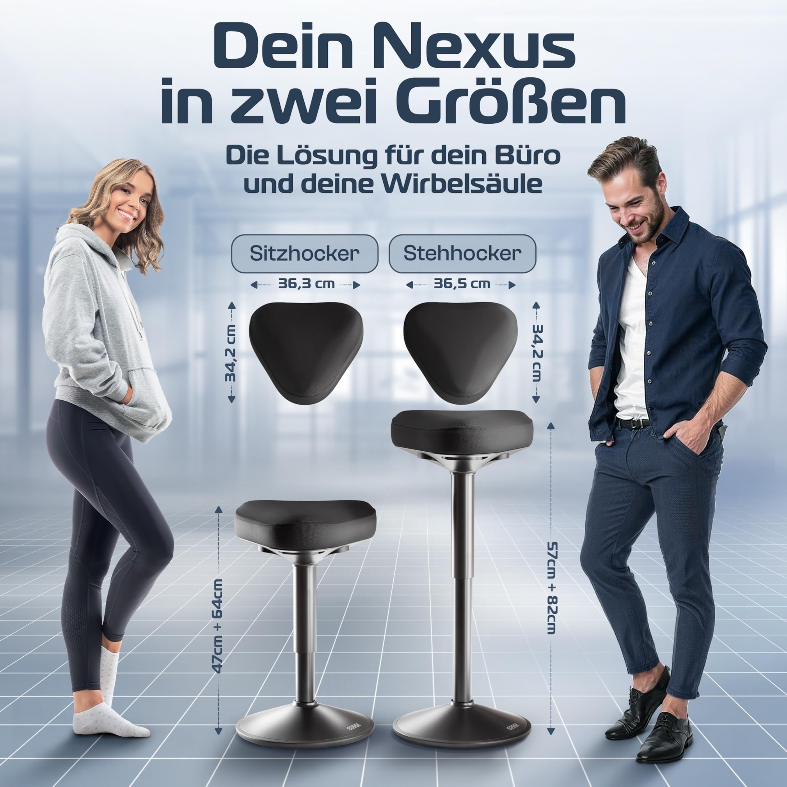 CLOUVOU Nexus Bürohocker Ergonomisch [ORIGINAL] Stehhocker Höhenverstellbar von 47cm bis 82cm - Ergonomischer Hocker Büro - Wackelhocker zur Stärkung des Rückens - Ergonomische Stehhilfe Büro