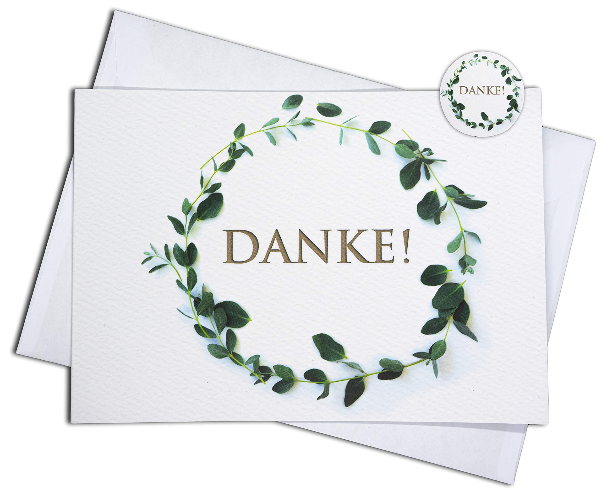 15er Dankeskarten-Set mit Umschlägen & Stickern - Eukalyptus Design. Perfekt für Hochzeit, Taufe, Konfirmation, Kommunion, Ruhestand, Geburtstage & mehr - Blanko Klappkarten