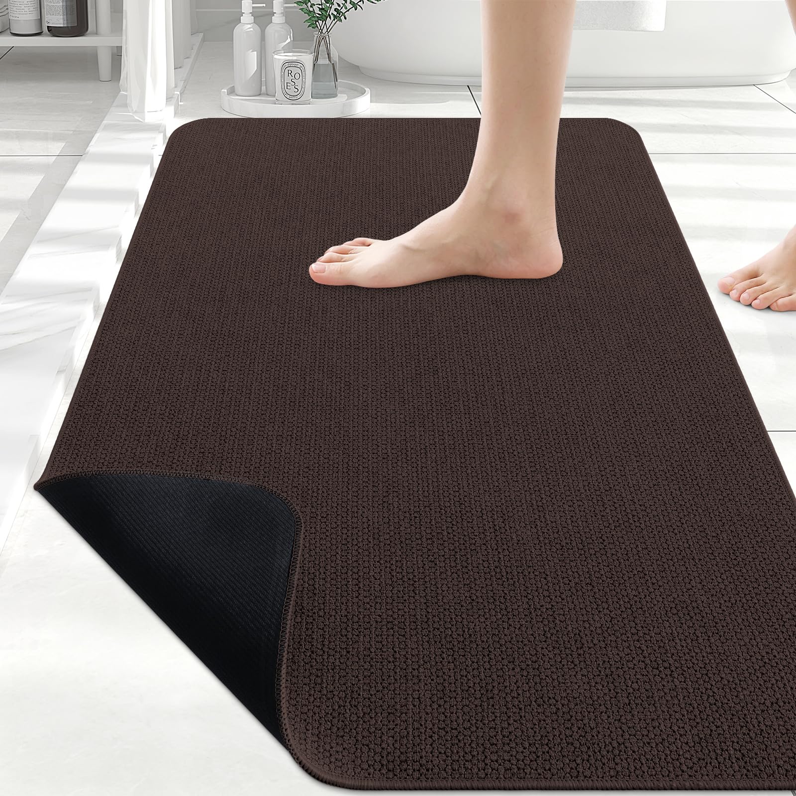 Smiry Ultra Thin Bath Mat 30x20, Non Slip Rubber Washable Bathroom Rugs