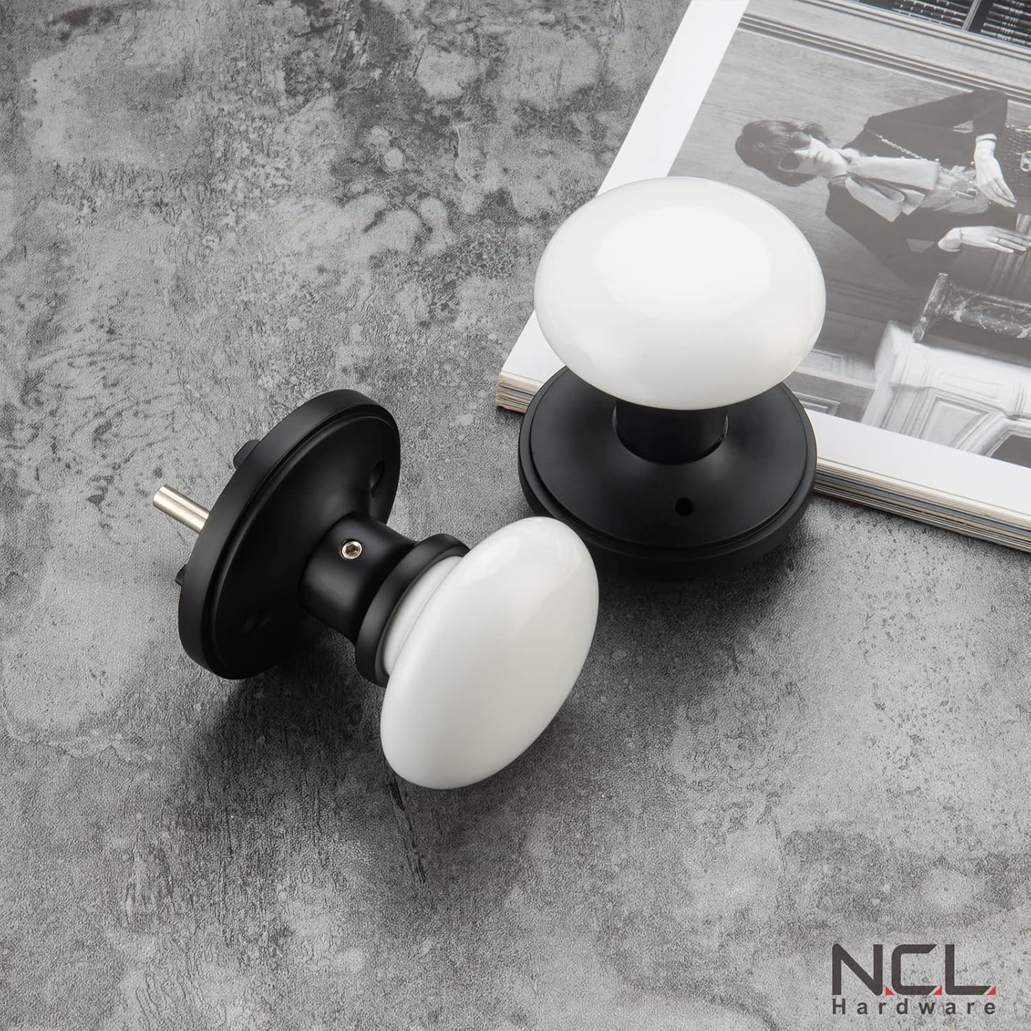 NCL White Door Knobs, Keyless Door Handles, Porcelain Door Levers, Interior Bath Door Knob