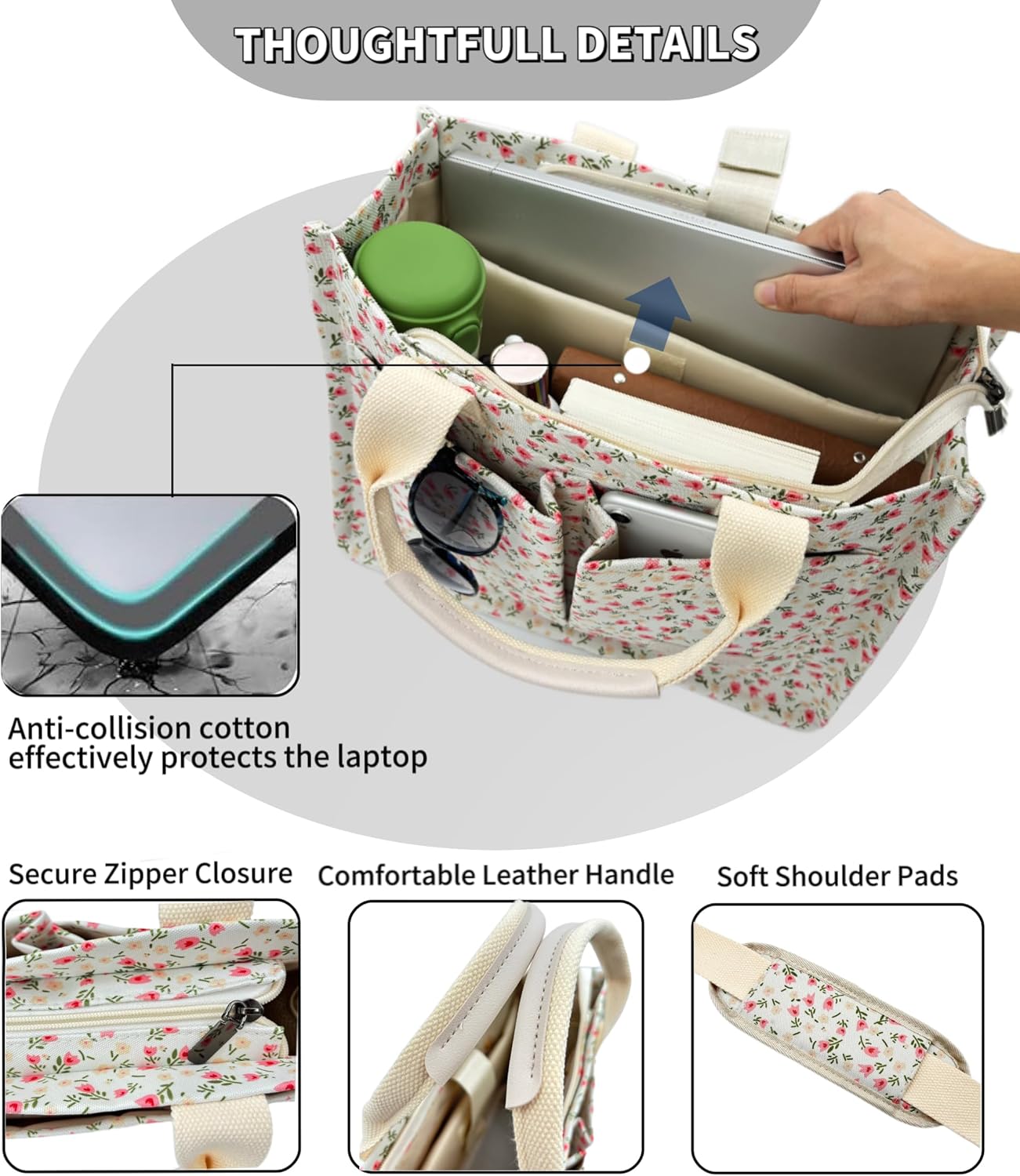 Large Canvas Tote Bag for Women Work Tote Bags with Pockets Laptop Crossbody Purses Everyday Bag Handbags for Travel - Image 7