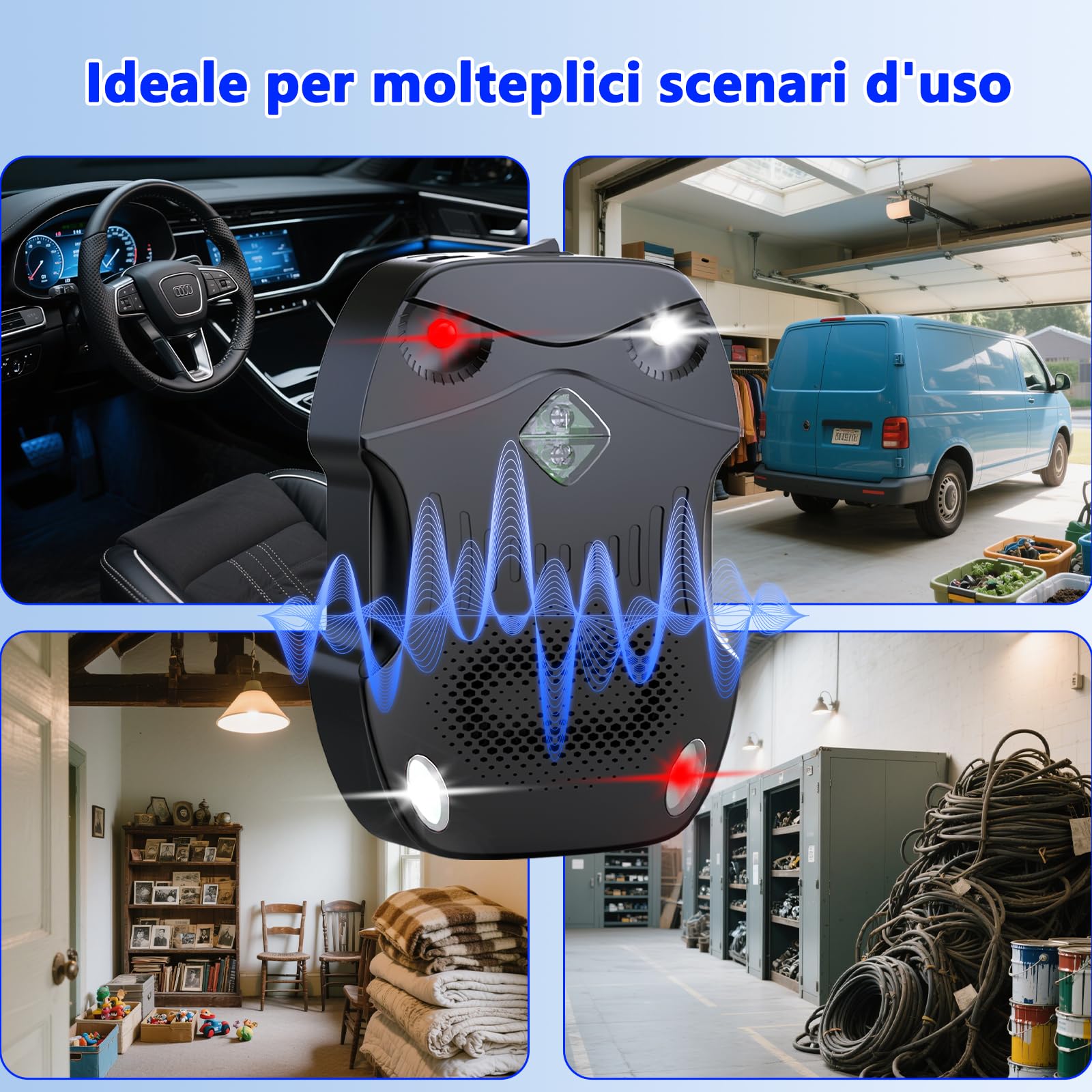 Repellente Topi per Auto, Repellente Martore Auto con Flash | 9-65kHz Ultrasuoni per Topi a Batteria | Anti Martora, Faine, Donnole e Roditori | per Garage, Casa, Giardino (2 Pezzi)