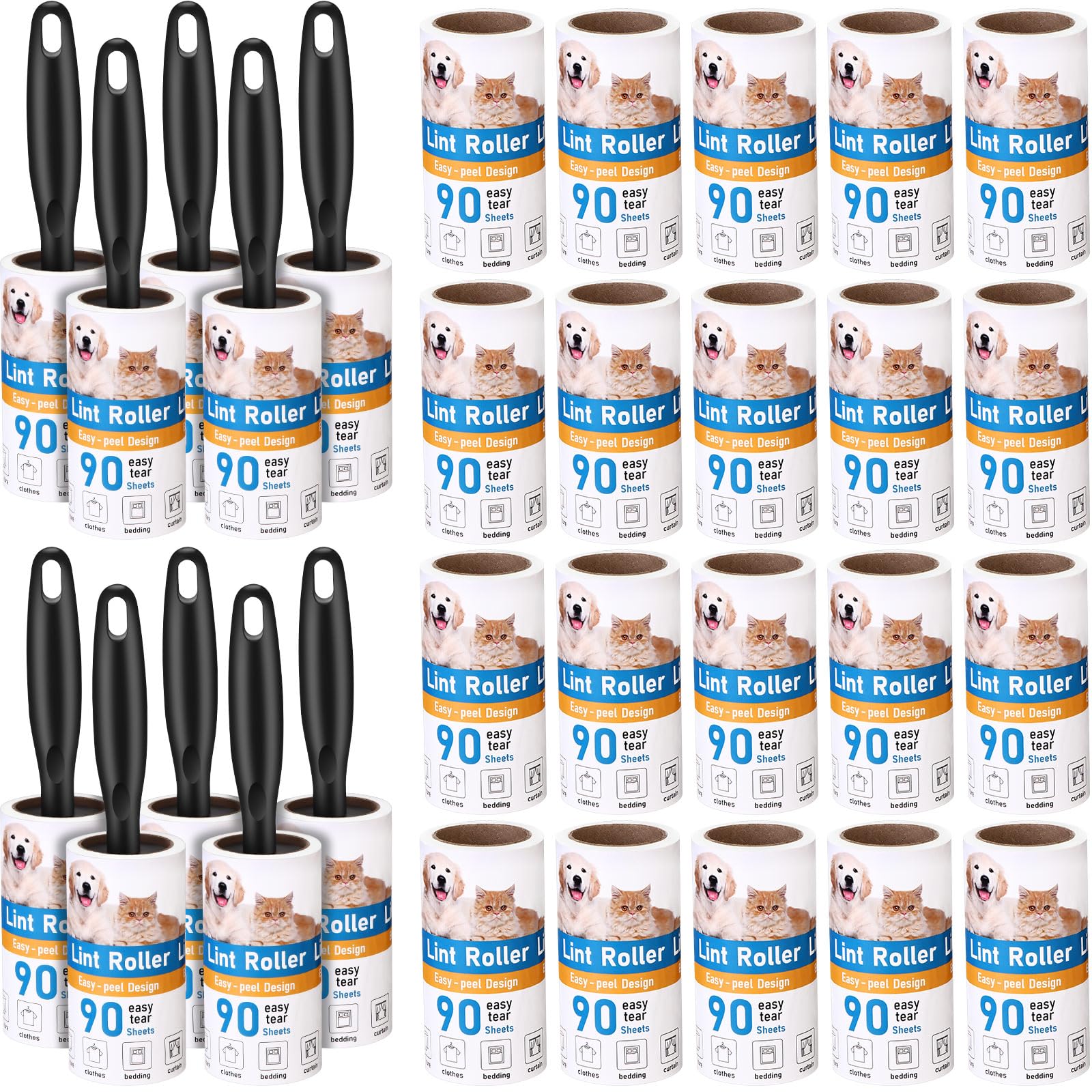 FoldTier 2700 Hojas de Rodillos de Pelusa para Pelo de Mascotas, Extra pegajoso, portátil, removedor de Pelusas, Rodillo con 10 Asas, 30 recambios, removedor de Pelo de Mascotas para sofá, Ropa,