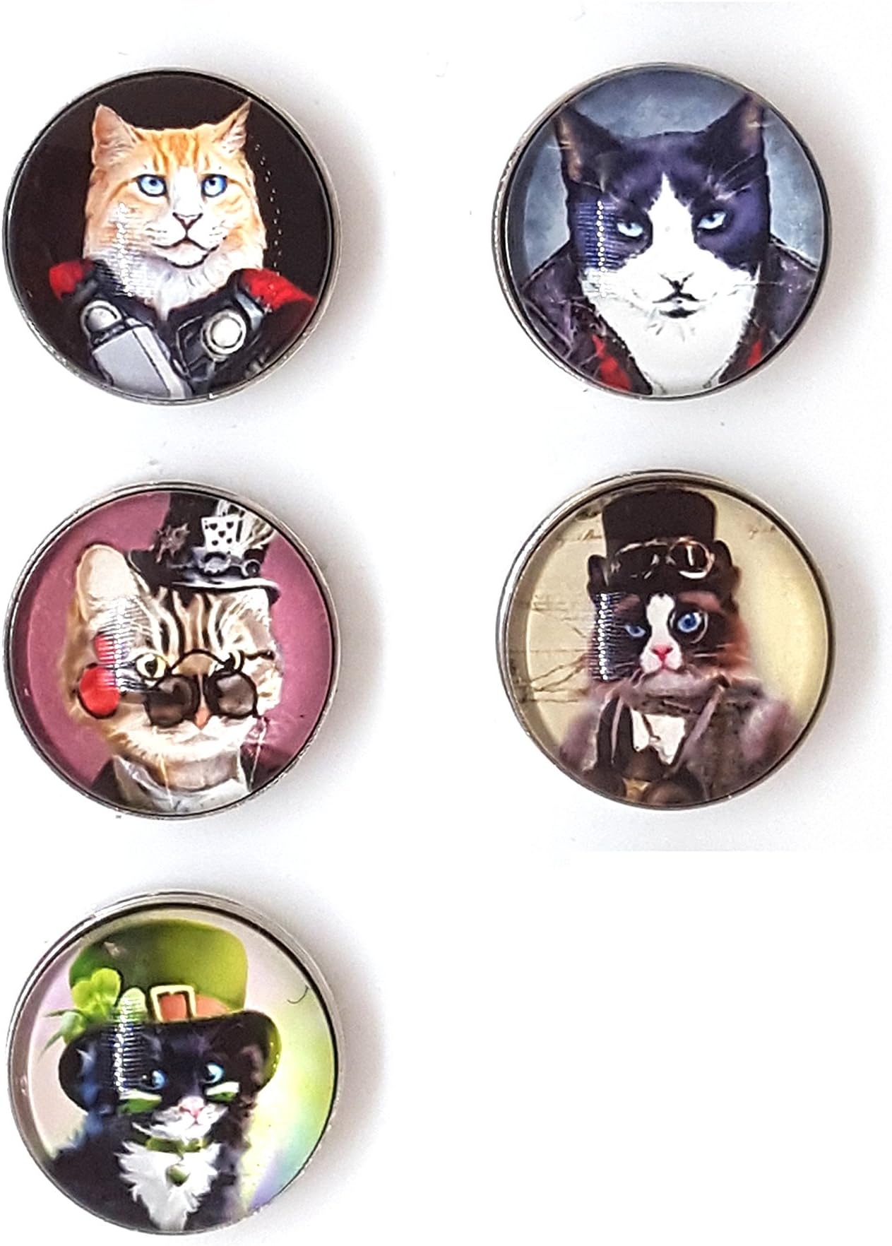 mon-bijou-pression - Metal Snap Button - Interchangeable Jewellery - Images of Different Humour Cats - 18 mm - Snaps Pack of 5