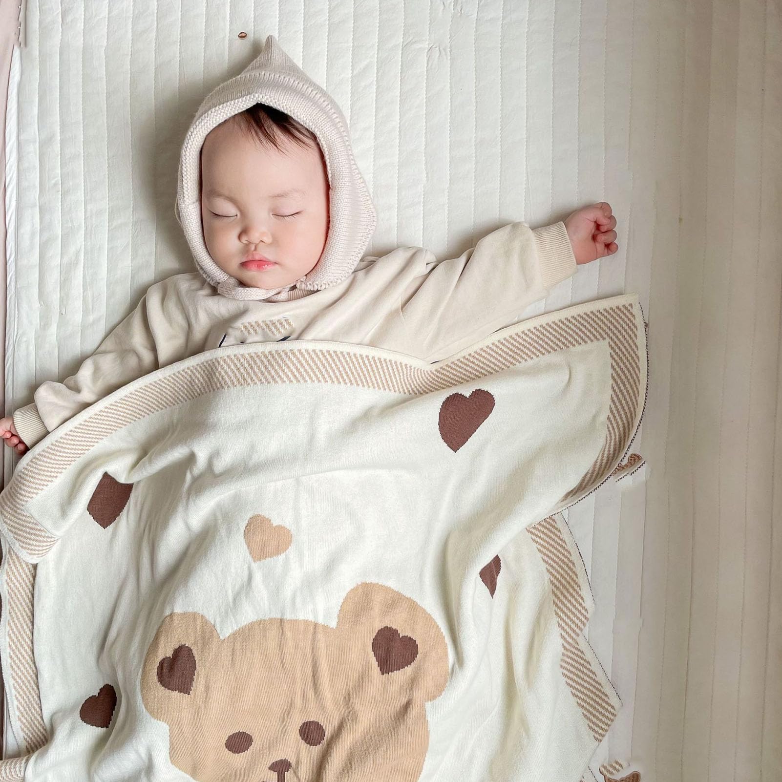 Coperta per Neonati, Coperta Calda per Neonati, Coperta in Cotone per Neonati Lavorata a Maglia Addensata Traspirante Multifunzionale, per Neonate