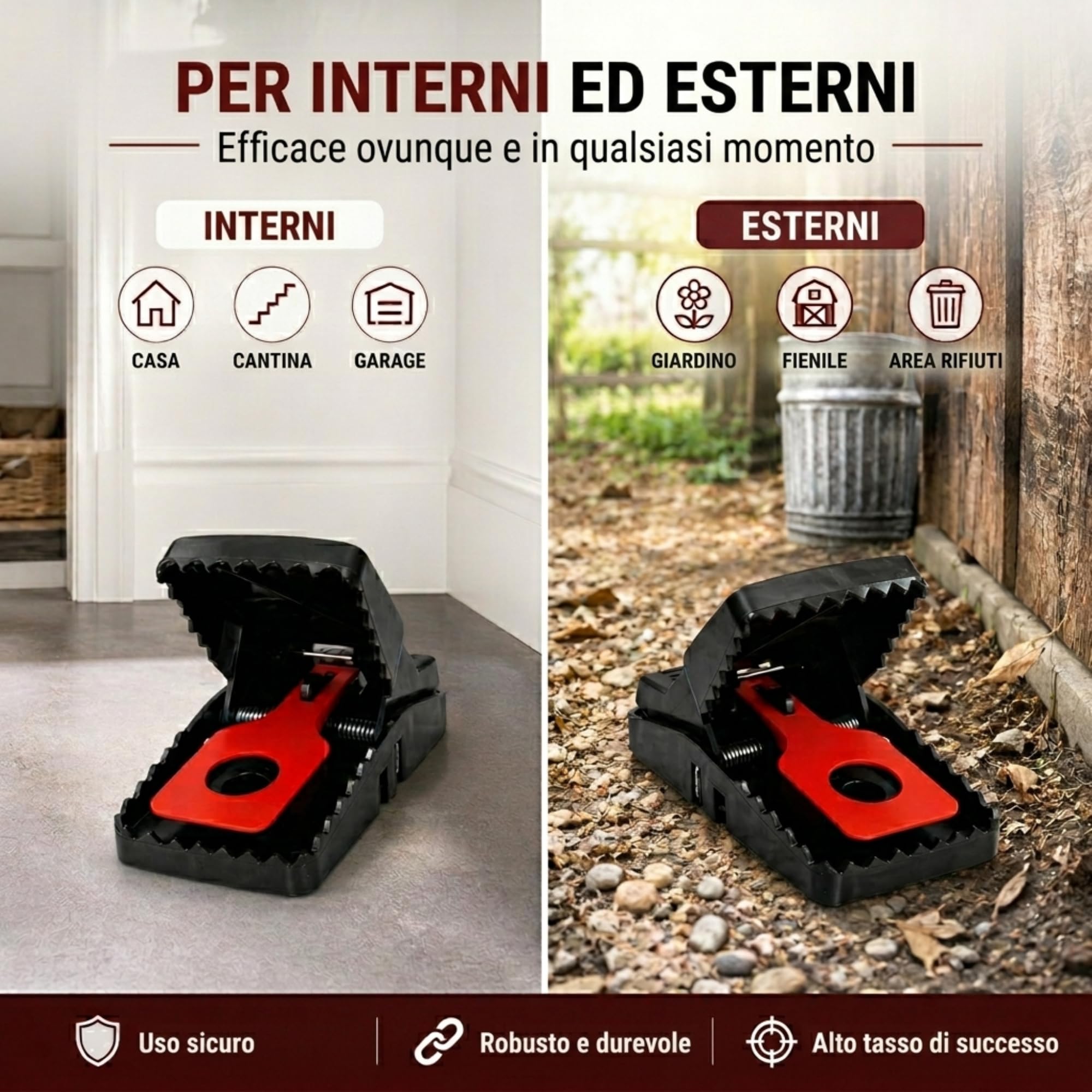 GIVERNY Trappola per Ratti e Topi XL (Confezione da 6) – Extra Grande, Riutilizzabile e Potente, Senza Veleno, Sicura per Bambini e Animali, con Guanti Inclusi – Uso Interno ed Esterno