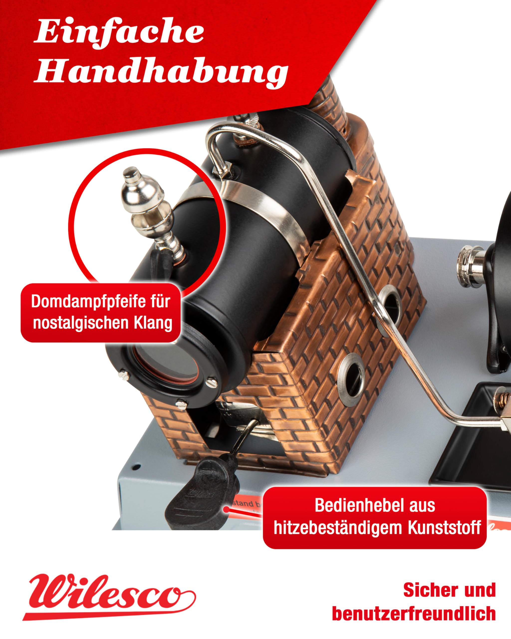 Wilesco Dampfmaschine D6 - Klassisches Design für Kinder ab 8+ Jahren und Technikbegeisterte, mit hochglanzpolierten und vernickelten Messingteilen, umfangreichem Zubehör