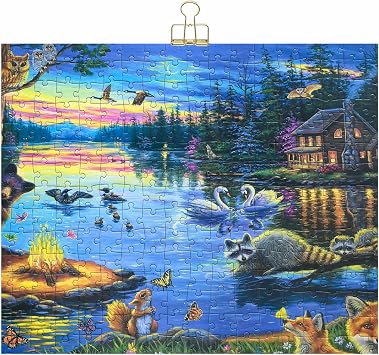 300 Piece Puzzles for Adults Large Piece - Jigsaw Puzzles for Kids Seniors - Lakeside Evening Licensed by Bridget Voth