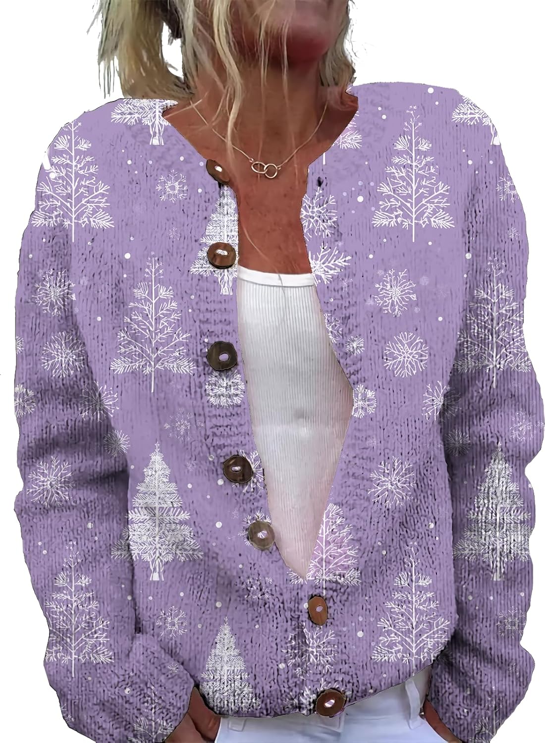 Cardigan Sweater for Women Comfy Trendy Plus Size Warm Christmas Art Design Tops Outfits with Button