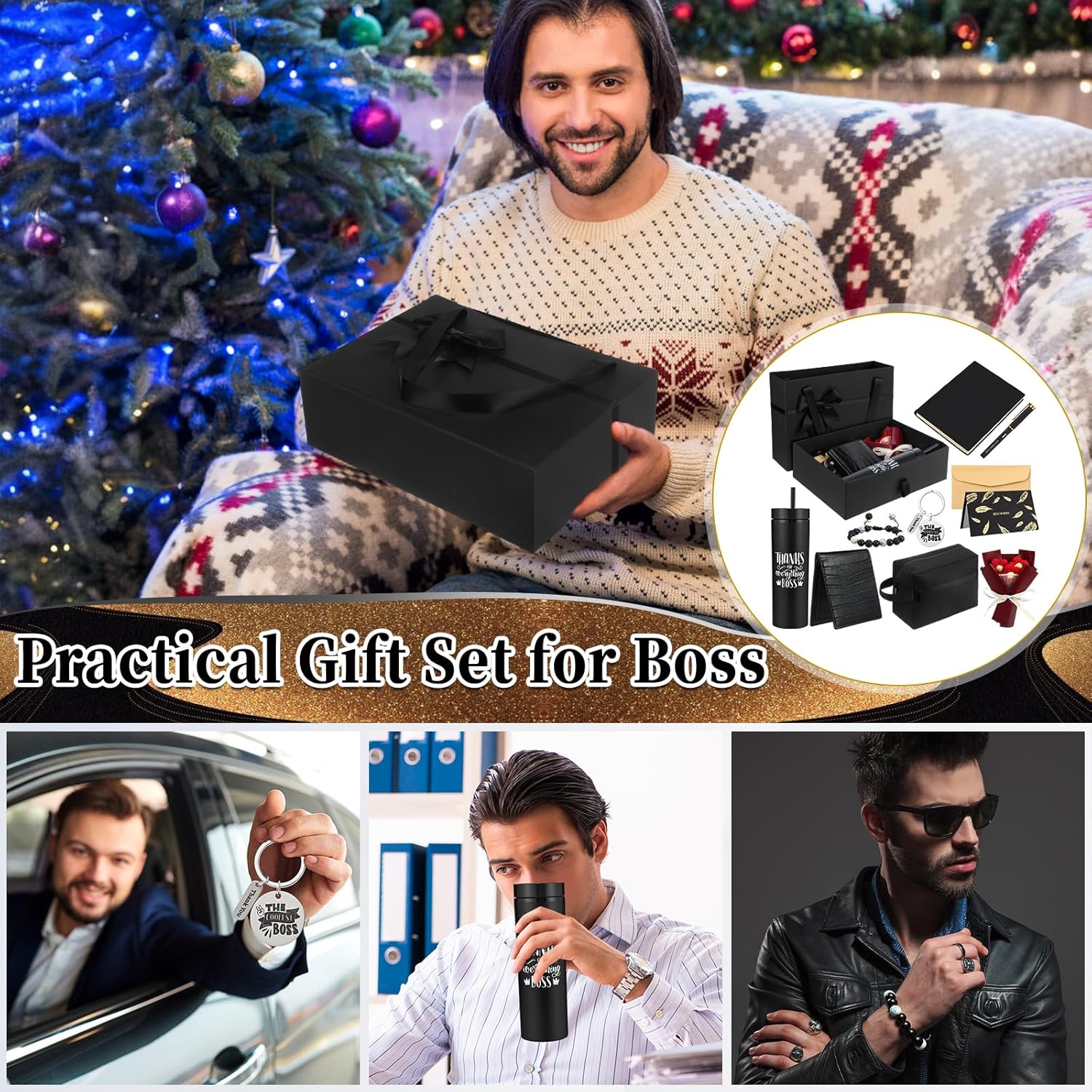 10 Pcs Best Boss Gifts Set for Men, Bosses Birthday Appreciation Thank You Office Gift Set with Tumbler Wallet Bracelets Keychain for Manager Leader(Cool) - Image 5