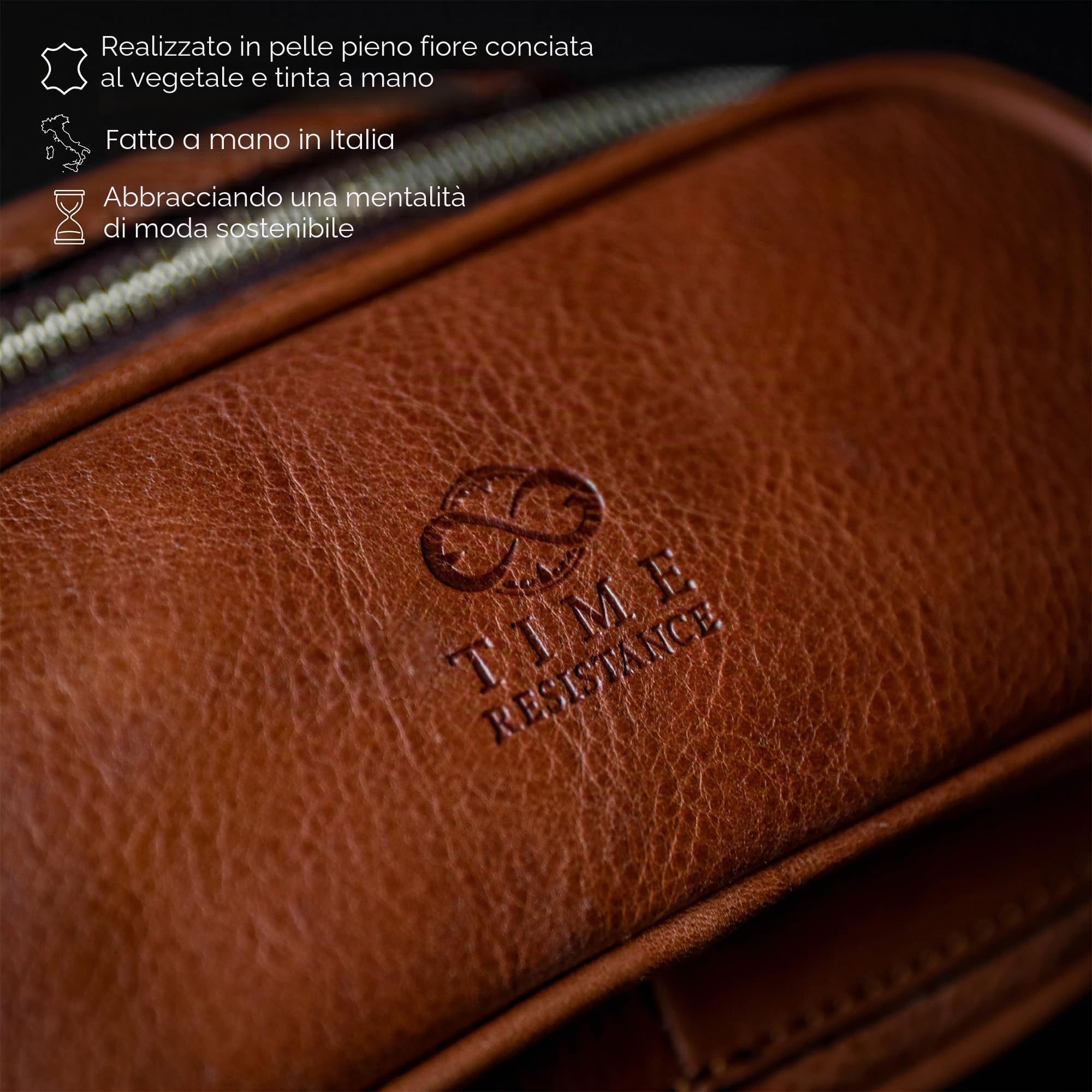Marsupio Uomo in Vera Pelle Primo Fiore – Marsupio Donna Pelle Realizzato in Italia da Esperti Artigiani – Elegante con Cintura Regolabile e Tasche Spaziose – Time Resistance (Cognac)