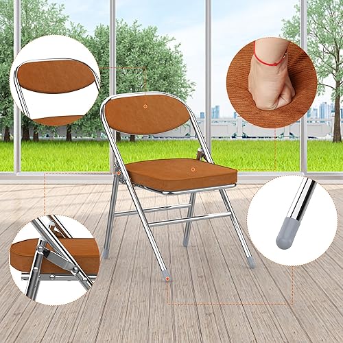 Miniatura 6 de Paquete de 2 sillas plegables acolchadas, silla plegable tapizada de tela de pana y respaldo, asiento comercial apilable portátil con marco de acero