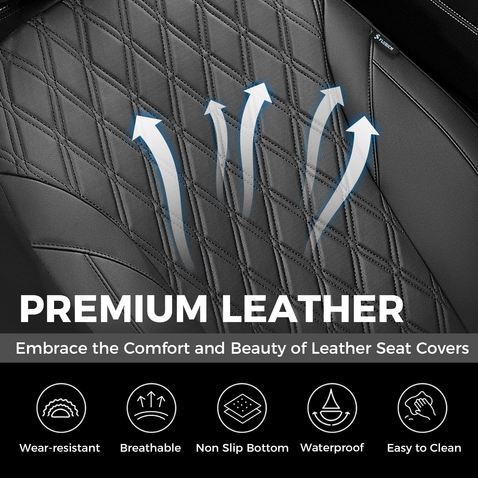 FLORICH Car Seat Covers Full Set, Leather Seat Covers for Cars, Car Seat Protector Waterproof Breathable, Universal Automotive Seat Covers, Front and Rear Car Seat Cover Fit for Most Sedans SUV Truck