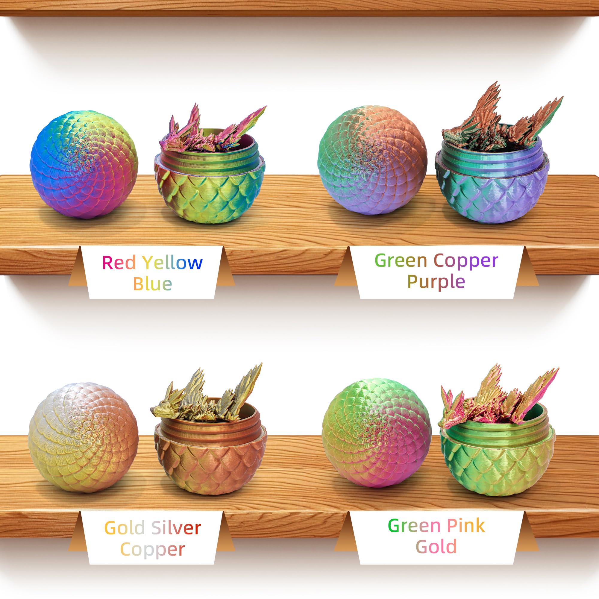 Flavery 4 Pack 3D Printed Dragon Egg, Small Scale Egg with Wings Dragon Inside, 3D Printed Fidget Toys - Image 4